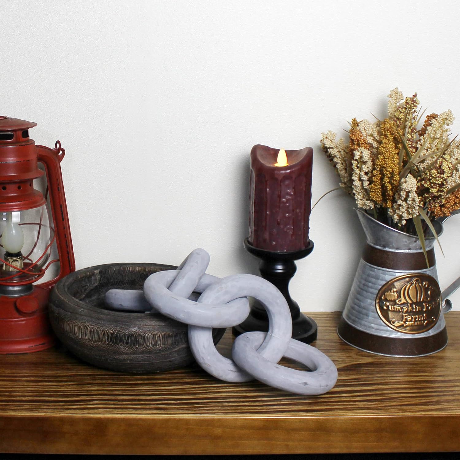 Rustic Round Wood Chain Link Decor Farmhouse Hand Carved Wood Link / Distressed Grey