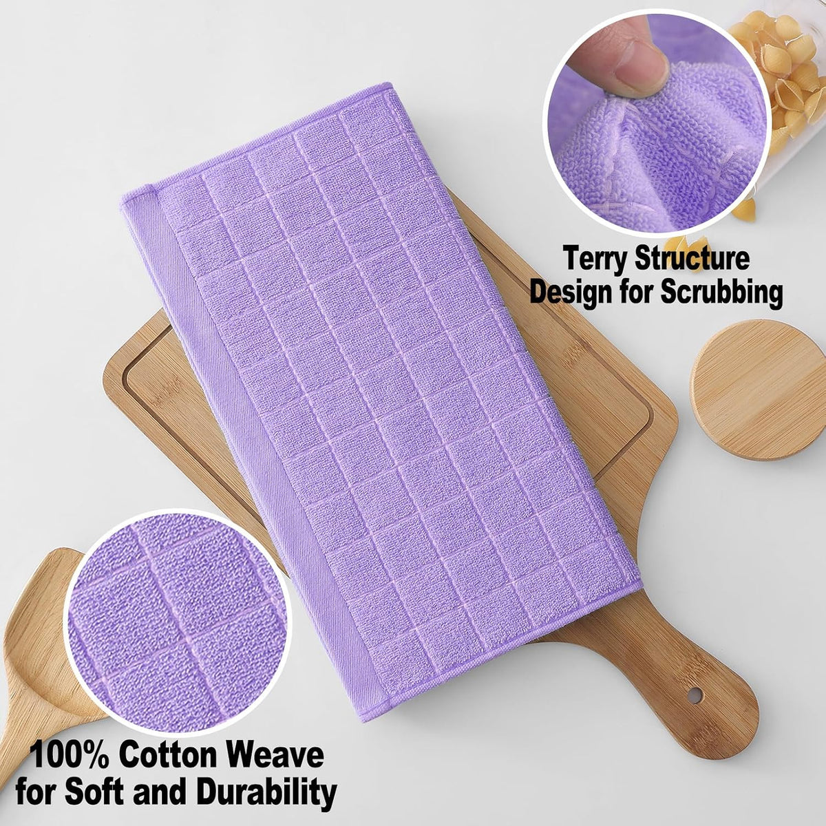 Homaxy 100% Cotton Terry Kitchen Dish Cloths, 12 Pack, Lavender | Ultra Soft and Absorbent Dish Towels for Kitchen