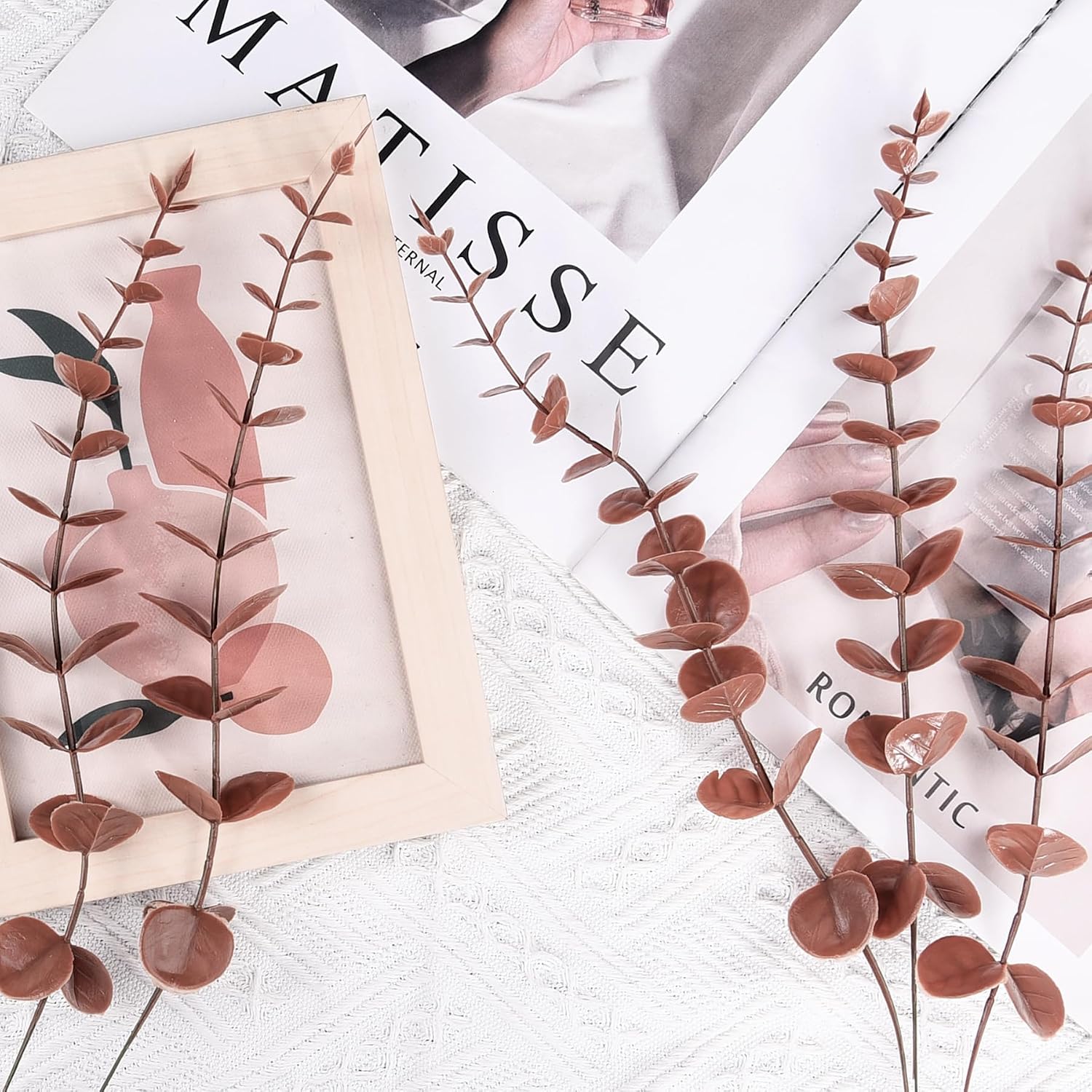 Artificial Eucalyptus Stems Leaves Faux Eucalyptus Stems Branches / Dark Brown / 15 Inch / Set of 36