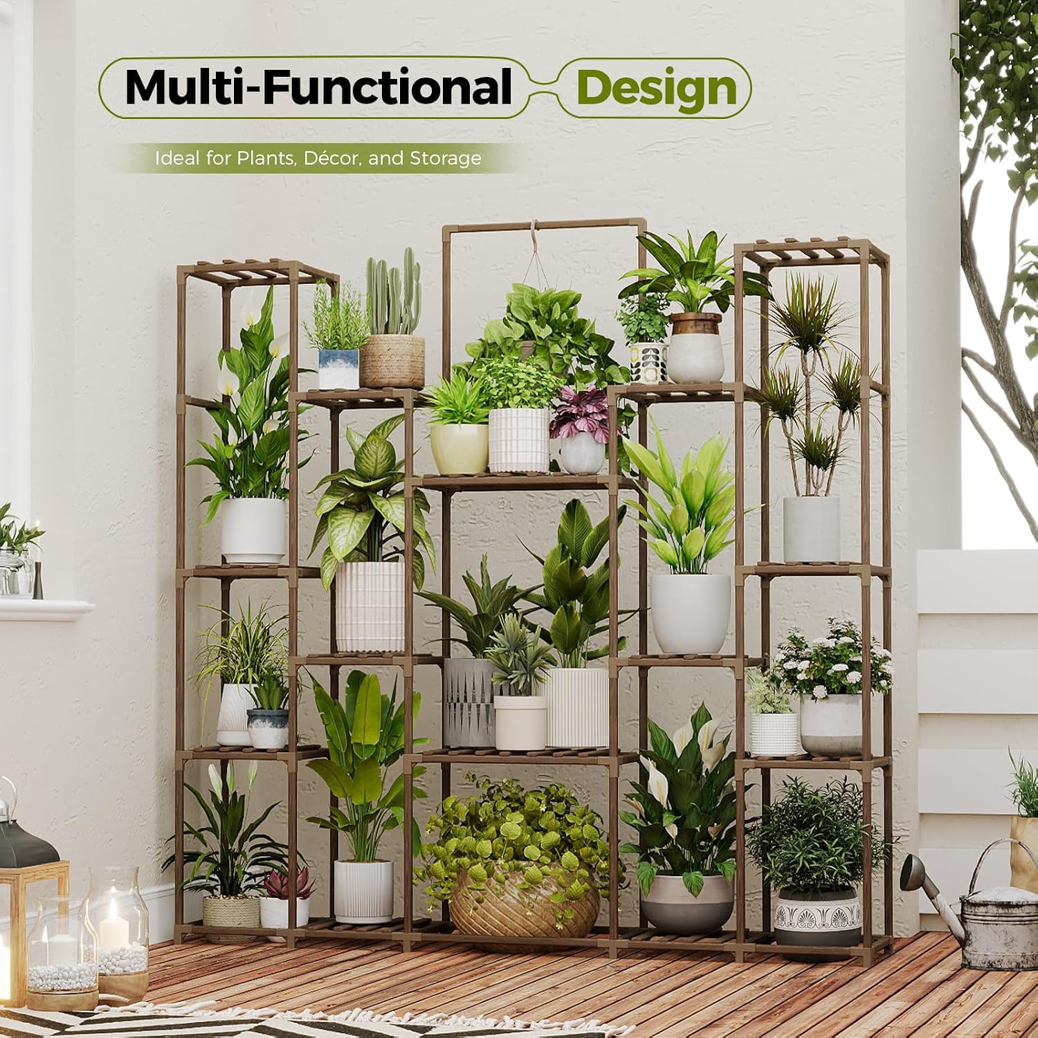 Bamworld Plant Shelf Indoor Hanging Plant Stand Outdoor Large Plant Shelves Tall Flower Holder wooden plant stand for