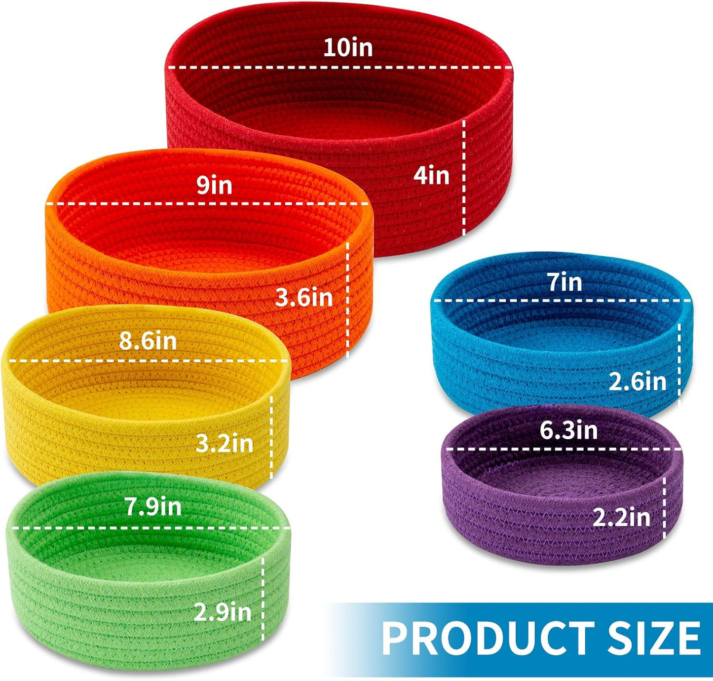 Decorative and Woven Baskets / Rainbow / Set of 6