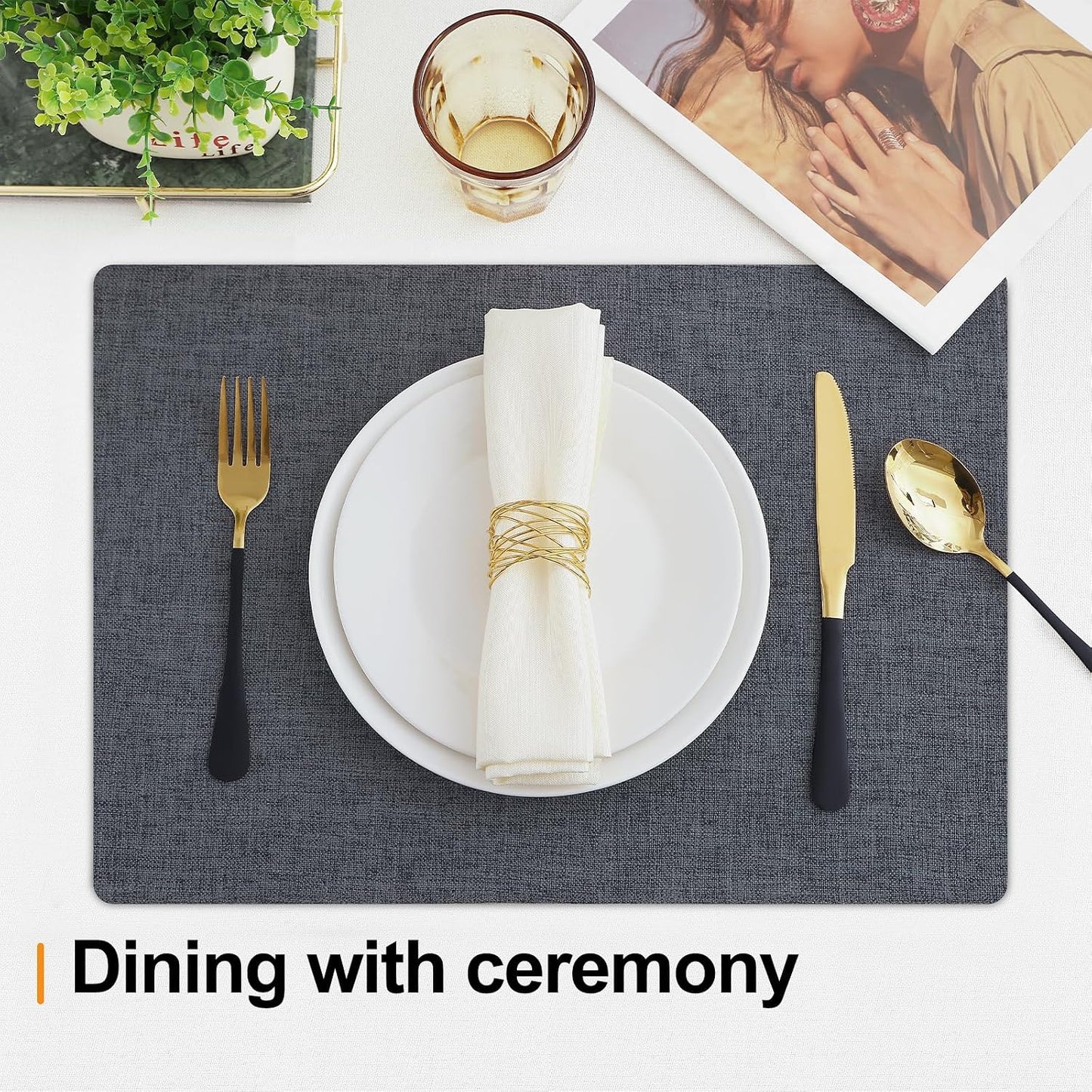 Homaxy Cloths Placemats for Dining Table Set of 6, 13" x 19", Charcoal Gray | Heat Resistant, Washable, Cotton Linen