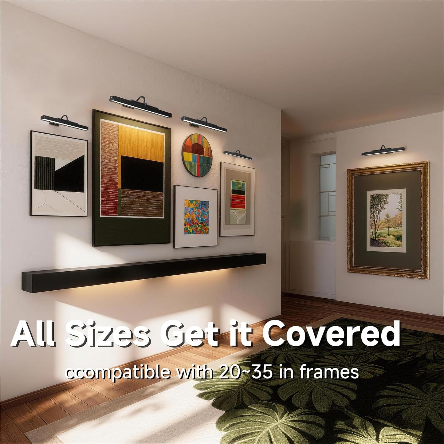 Wireless Dimmable Picture Light Black,5000mAh Rechargeable Battery Operated Art Light for Wall Paintings,16in Remote, 3