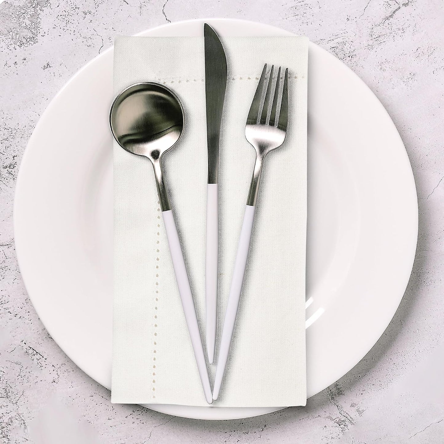 Urban Villa Hemstitch Cloth Dinner Napkins Cotton 20”x20” (Set of 6)- Ivory