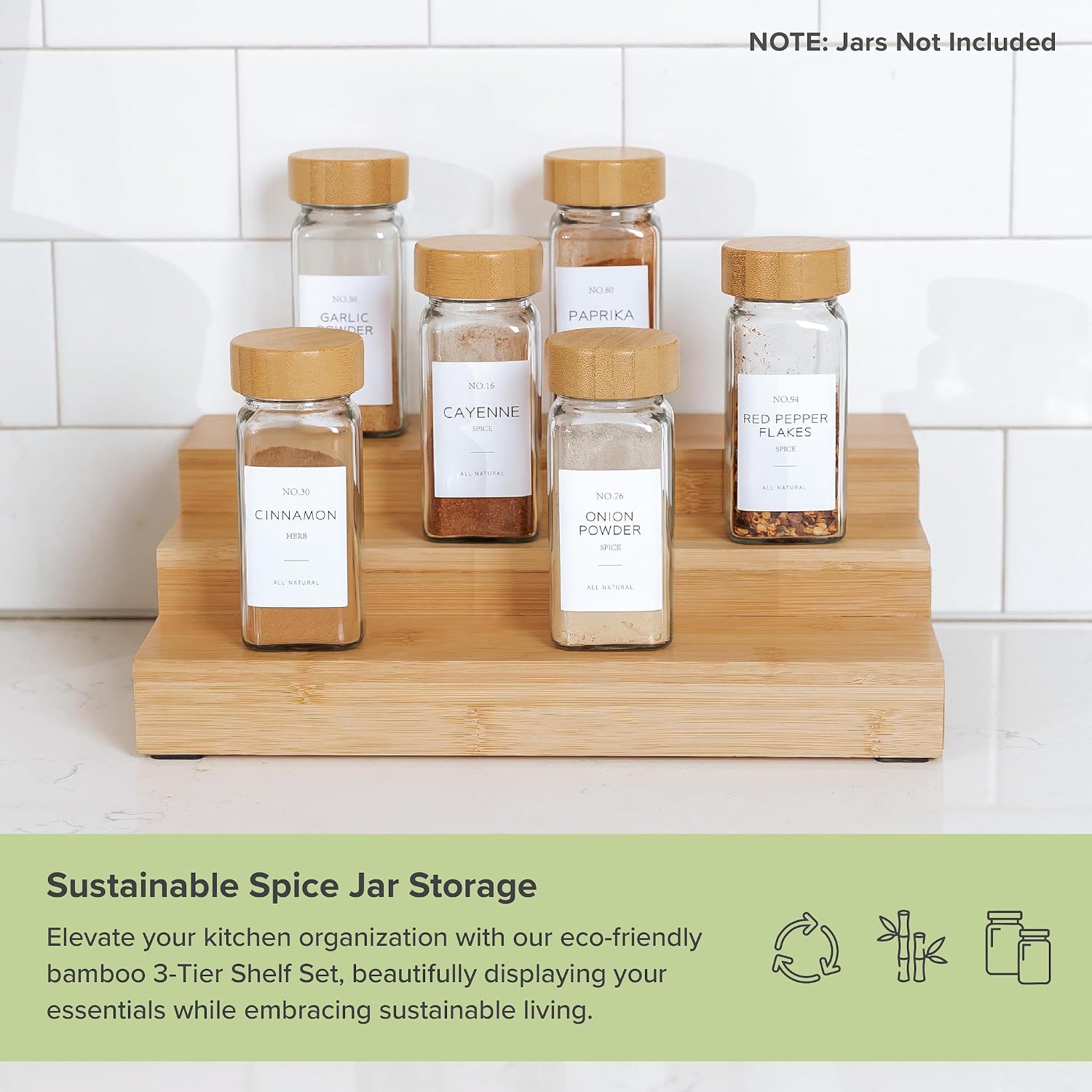 3-Tier Expandable Spice Rack Organizer, Bamboo | Fits 36 spice jars, pantry storage, non-slip feet