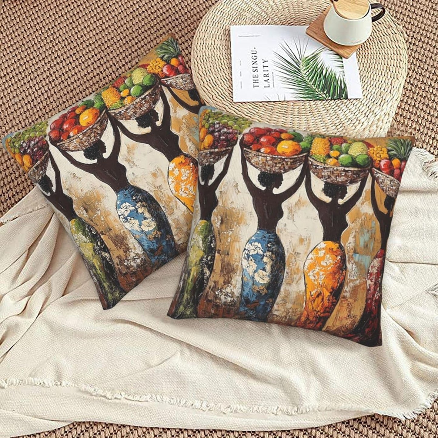 Throw Pillow Covers Pillow Cases Decoration Cushion Cover / African Women / 18 x 18 / Set of 2