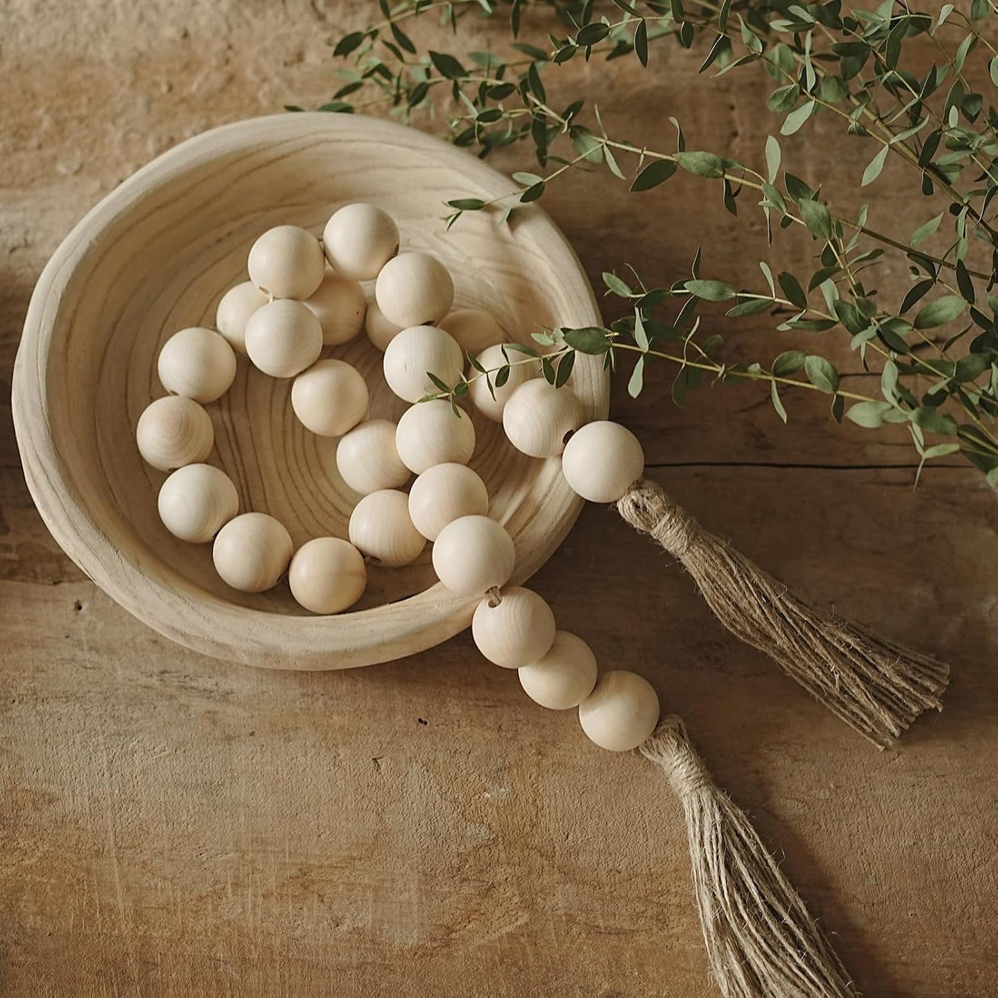 Wooden Beads Garland / Natural / 50 Inches