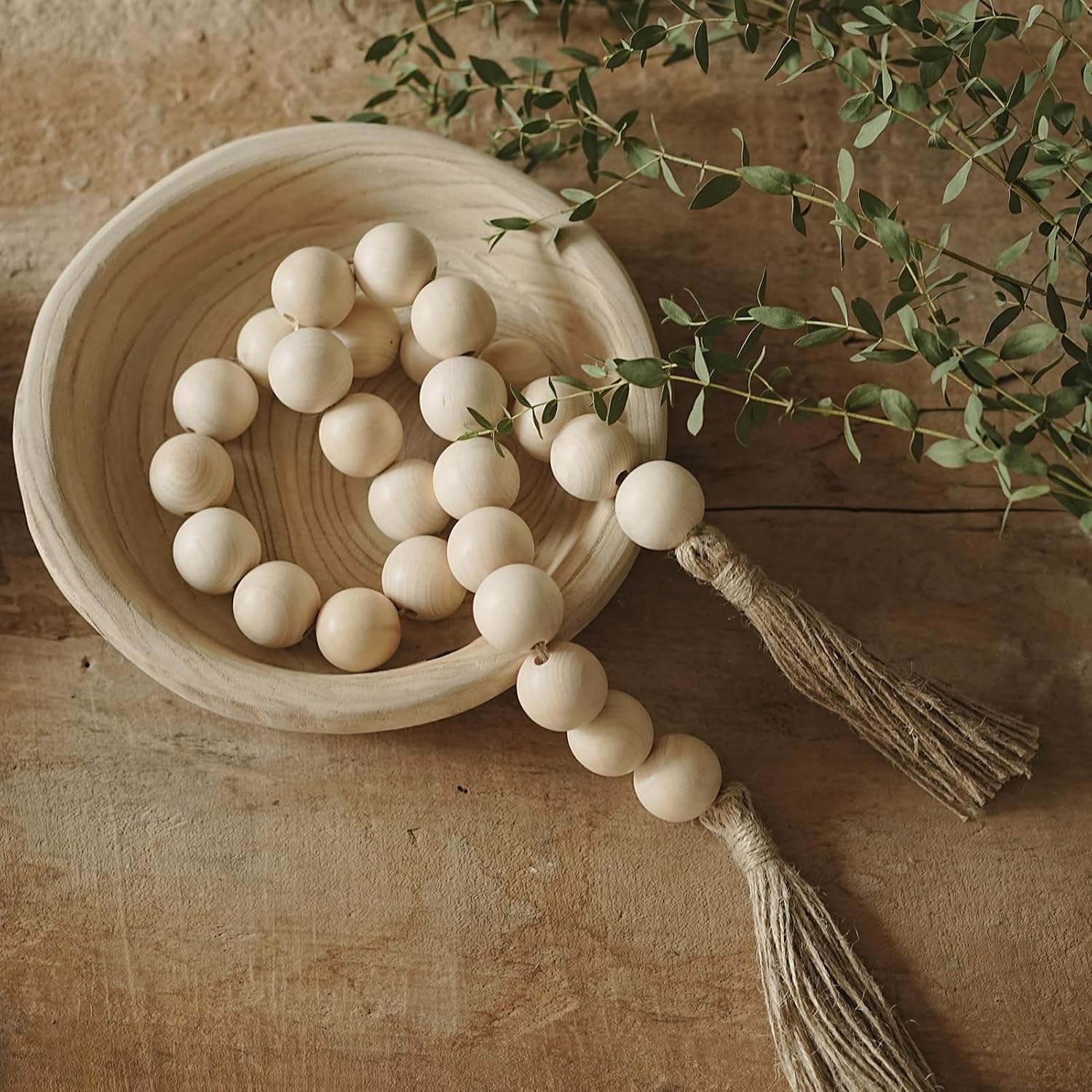 Wooden Beads Garland / Natural / 50 Inches