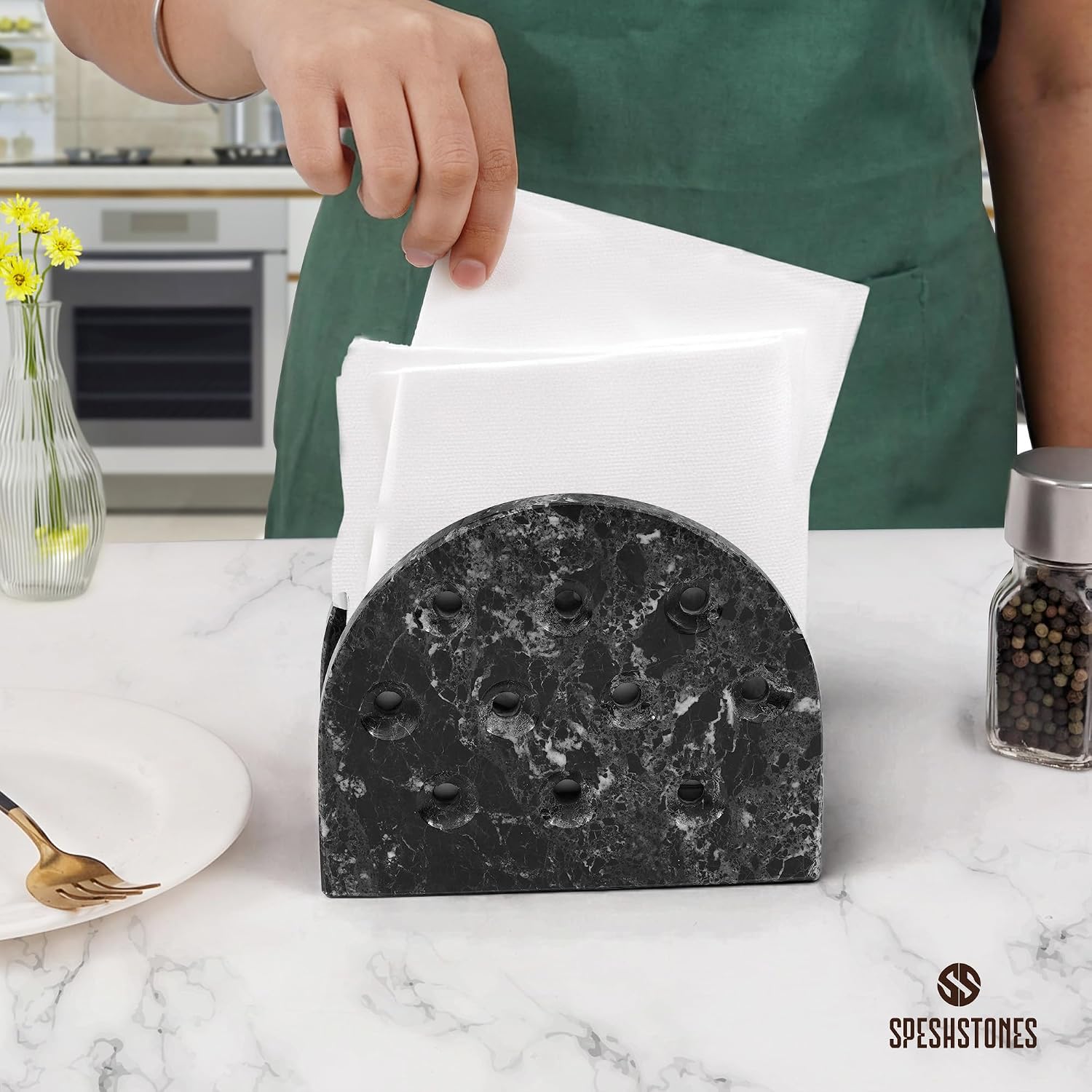 Marble Napkin Holder / Black / 6.5 Inch