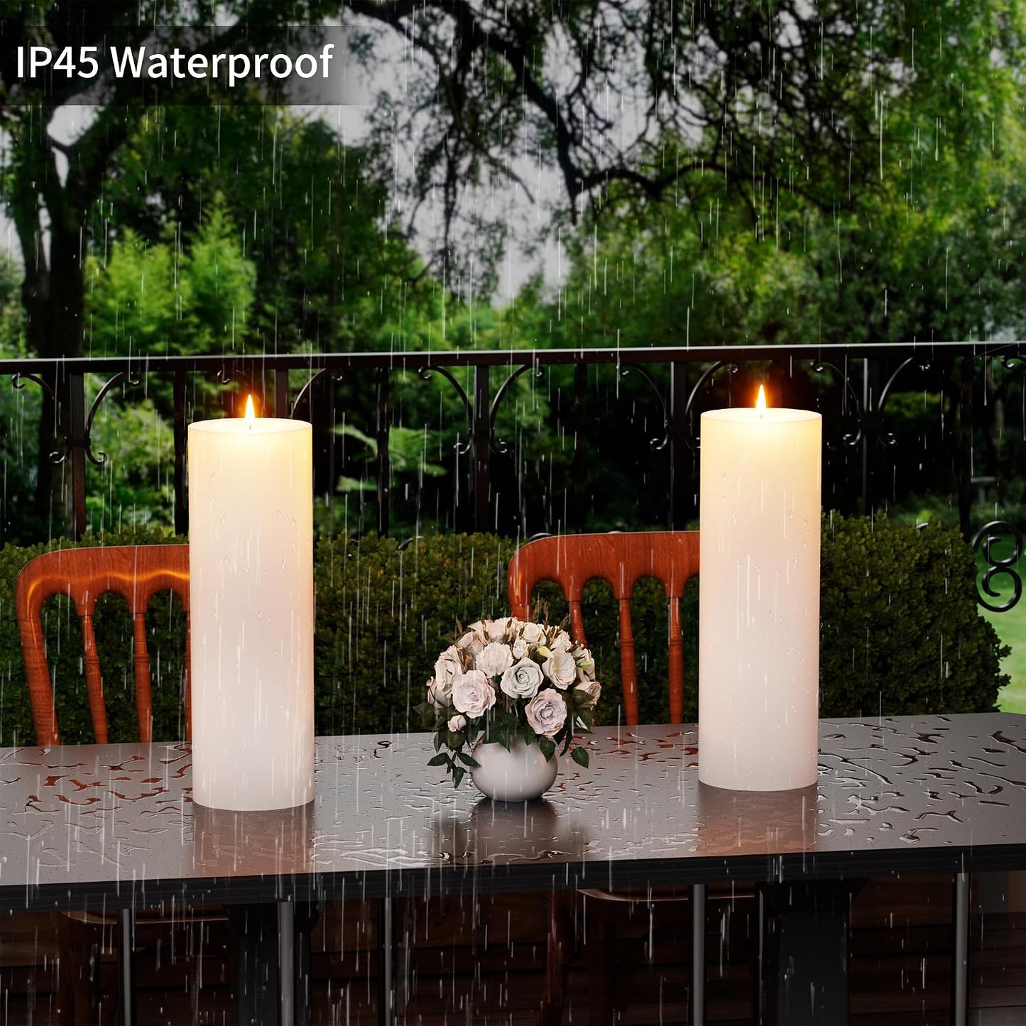 12" x 4" Large Outdoor Candle with Remote Timer Waterproof White 2 Pack | Battery Operated Flameless Pillar Candle