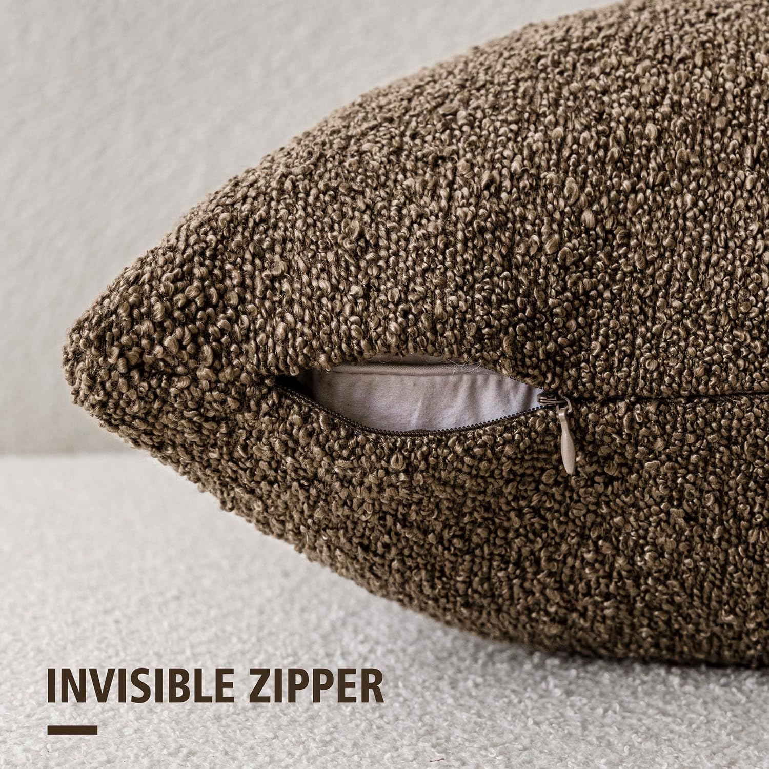 Textured Boucle Throw Pillow Covers Accent Solid Pillow Cases Soft / 18 x 18 / Brown / Set of 2