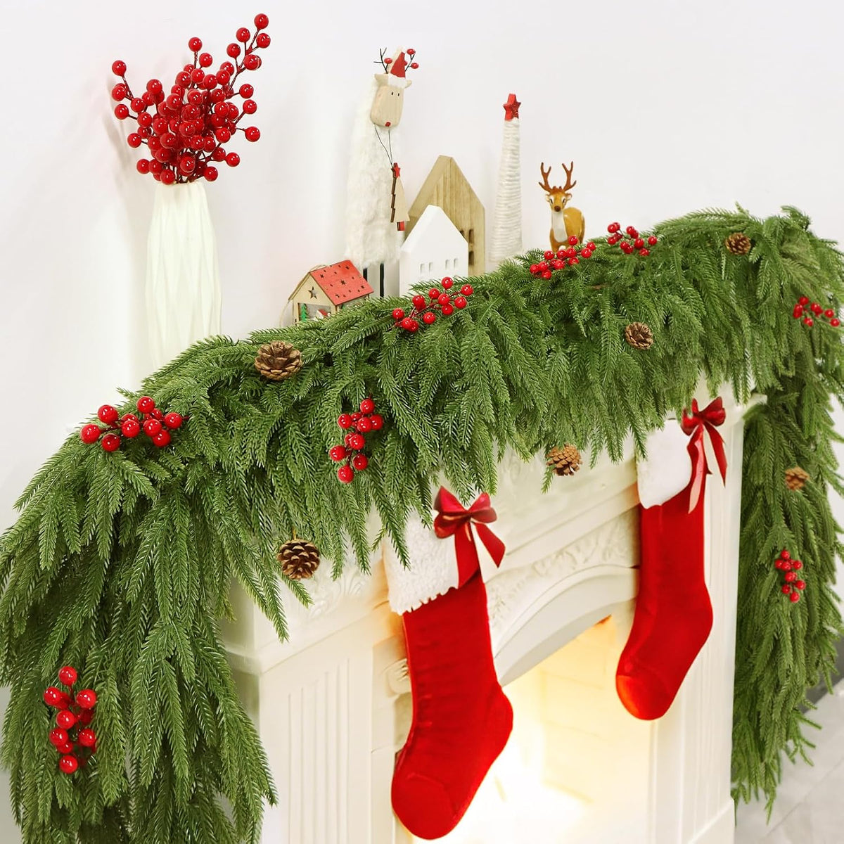 12FT Artificial Norfolk Pine Garlands - Real Touch Winter Pine Garland | Green Artificial Greenery Garland for Mantle