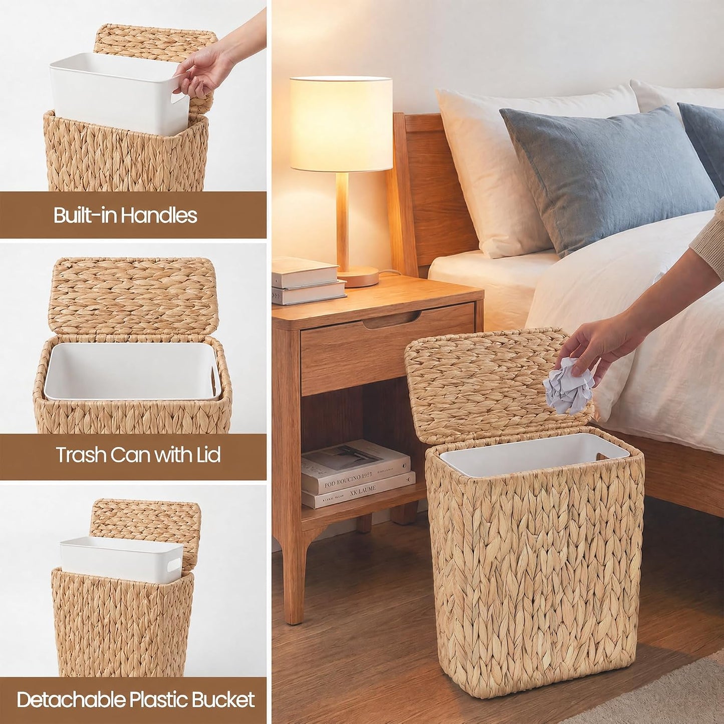 Handwoven Rattan Waste Basket / Water Hyacinth