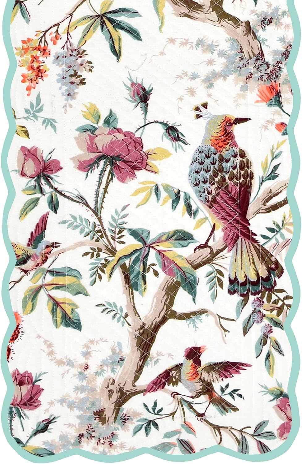 Aqua Feather- Bloom Collection Luxury Handcrafted Runner (Reversible) Cotton Quilted Fabric Machine Washable – Elegant