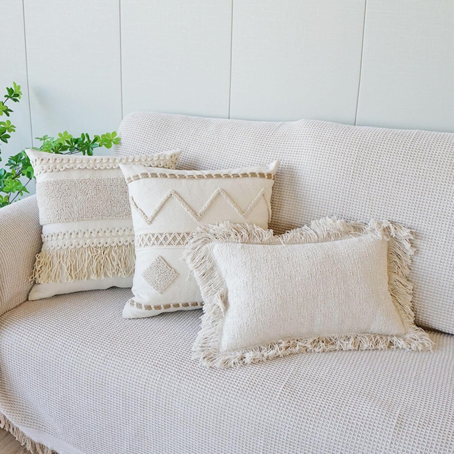 Fringe Tassels Super Soft Bed Pillow Shams Farmhouse / 12 x 20 / Throw Pillow Covers / Pattern D