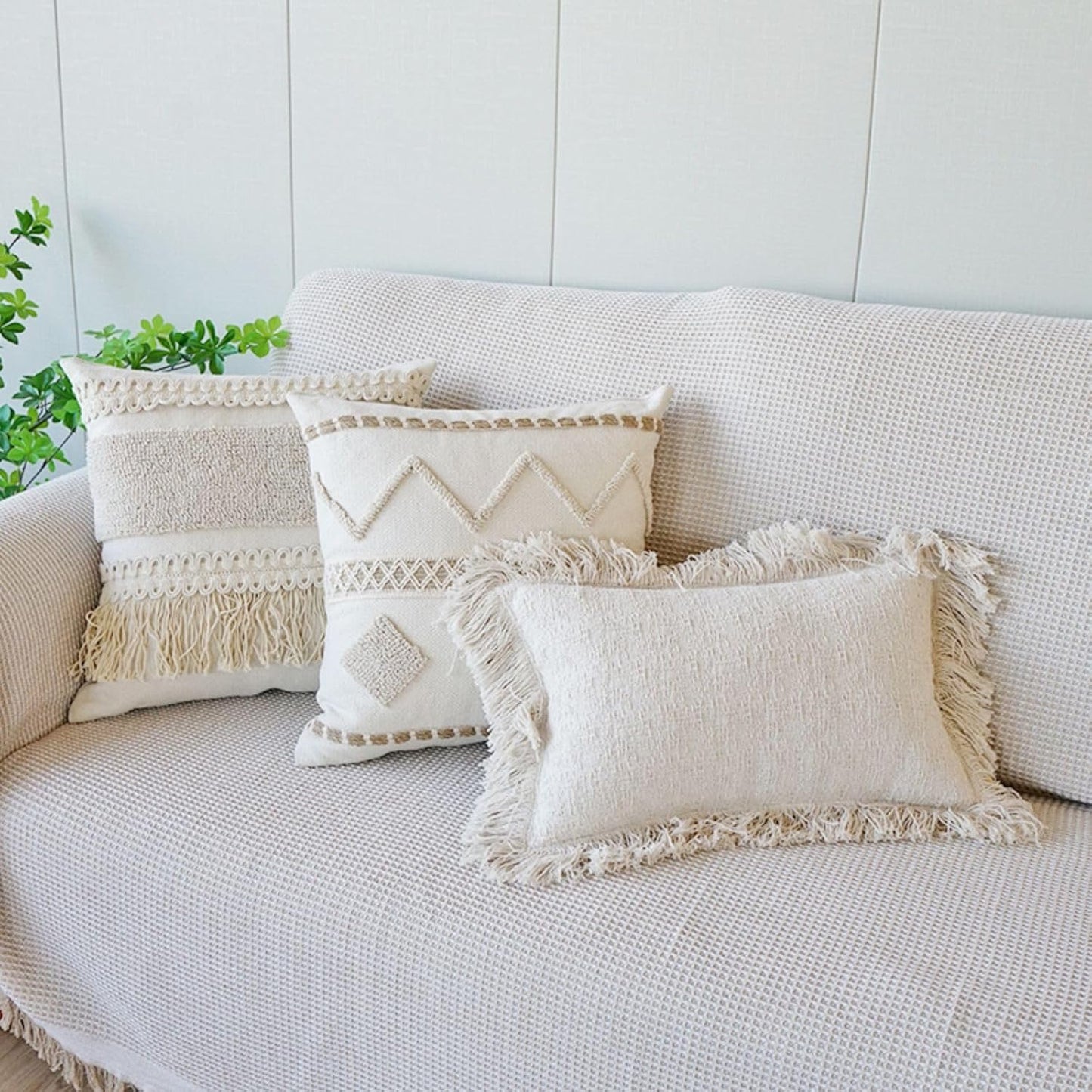 Boho Throw Pillow Cover Tassels Textured Striped Bed / 18 x 18 / Throw Pillow Covers / Pattern A