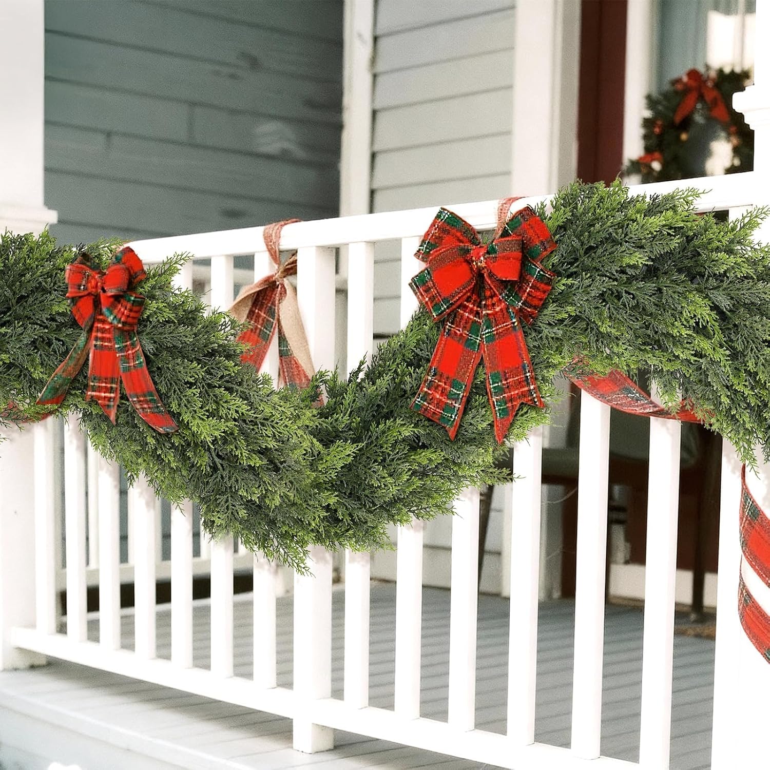 2PCS 5FT Lifelike Touch Artificial Cedar Garland for Mantle Christmas Decor | Thick and Lush, Realistic Fake Cedar Pine