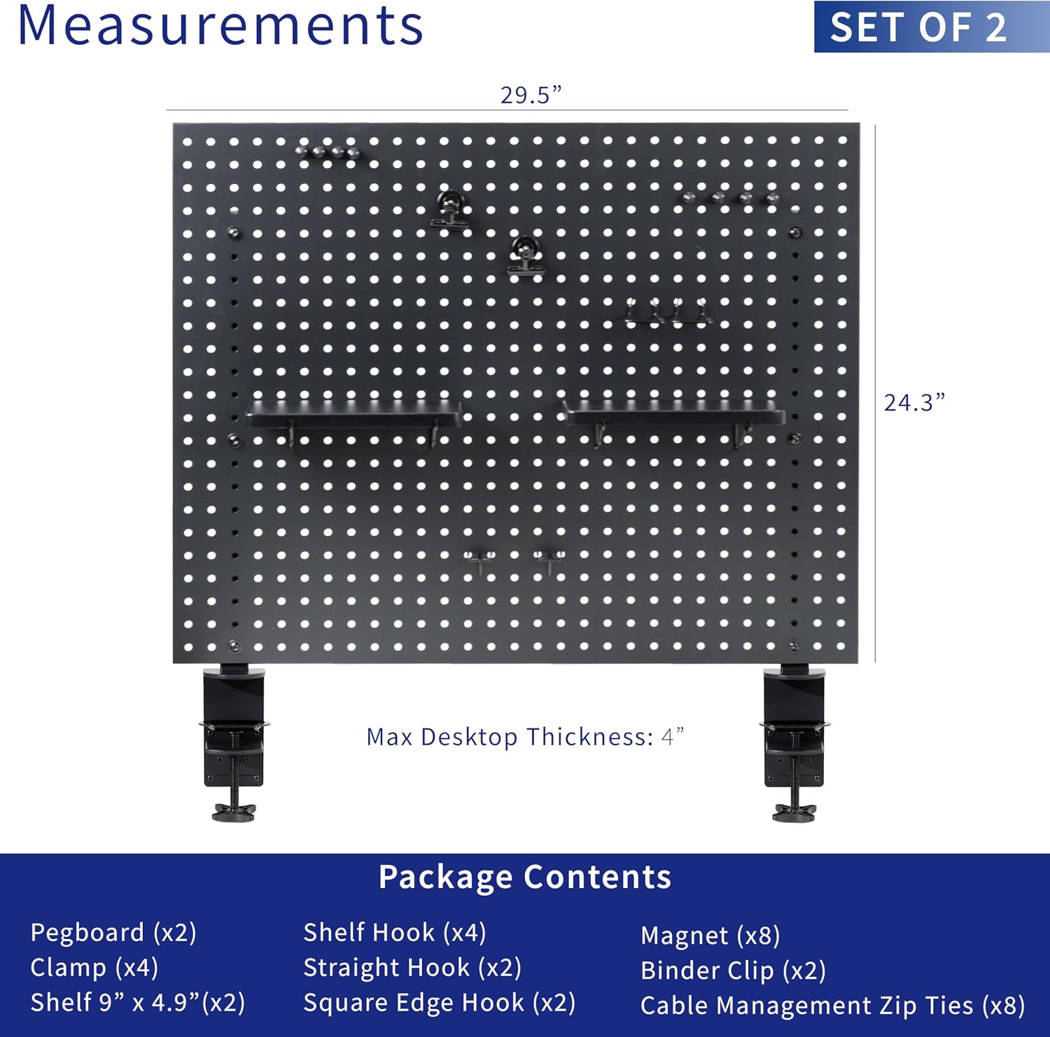 VIVO Black Clamp-on 60 x 24 inch Desk Pegboard, PP-DK30B-2 | Steel Privacy Panel, Magnetic Peg Board, Office Accessory