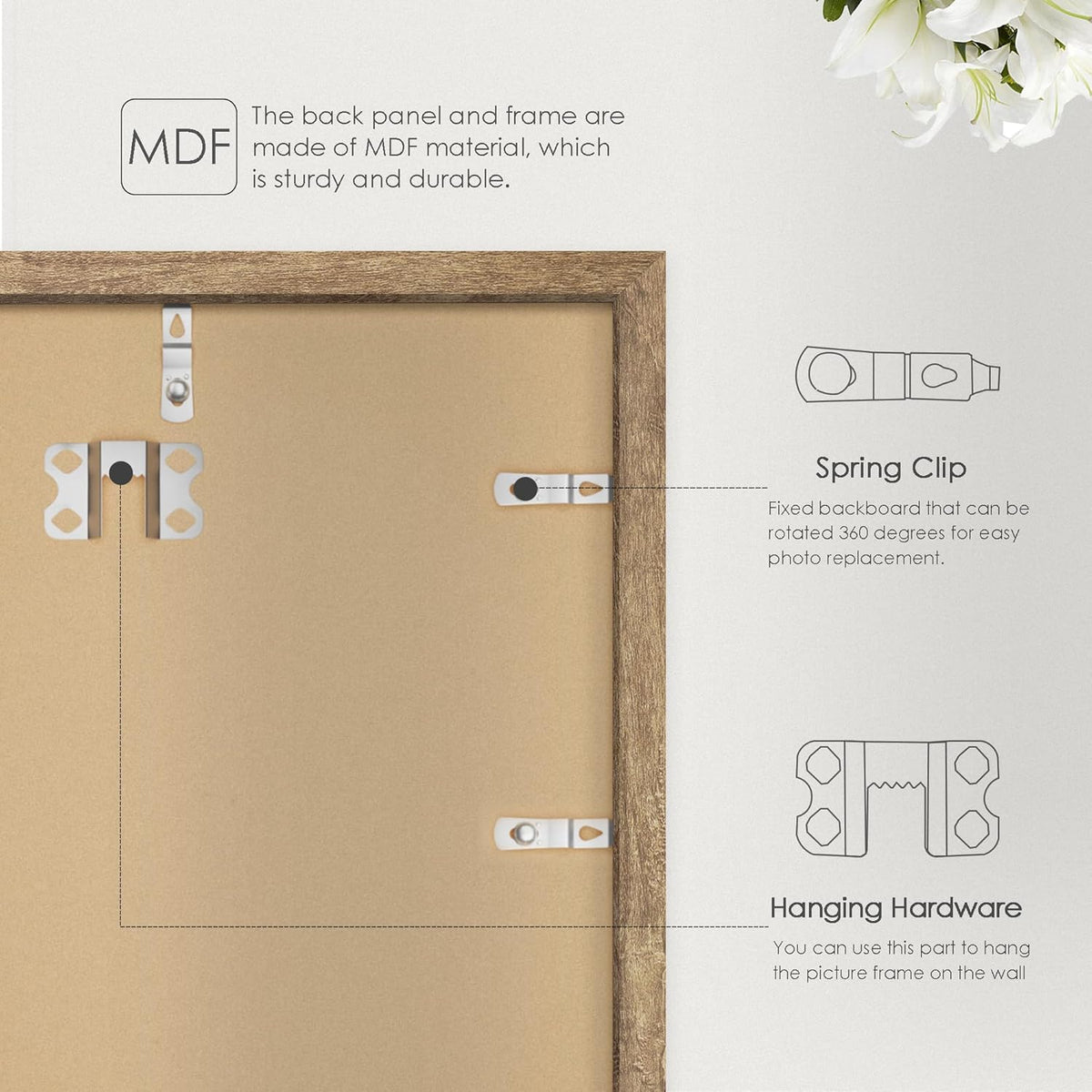 24x36 Poster Frame Natural Woodgrain Brown, for Wall Mount, 1 Pack | with Plexiglass, Poster Frames 24 x 36 inches or