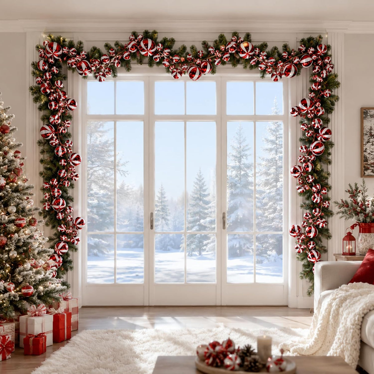 2 Pcs 6 ft Christmas Ball Ornament Garland, Candy | Bauble Bulb Christmas Tree Ball Decoration Shatterproof Ornaments