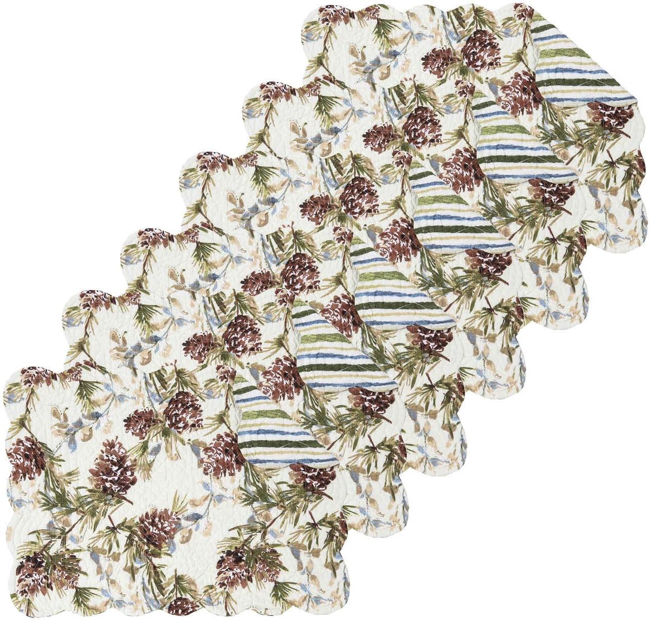C&F Home Cooper Pines Pinecone Lodge Cotton Quilted Placemats Set of 6 Reversible Machine Washable Scallop Edge 13" x