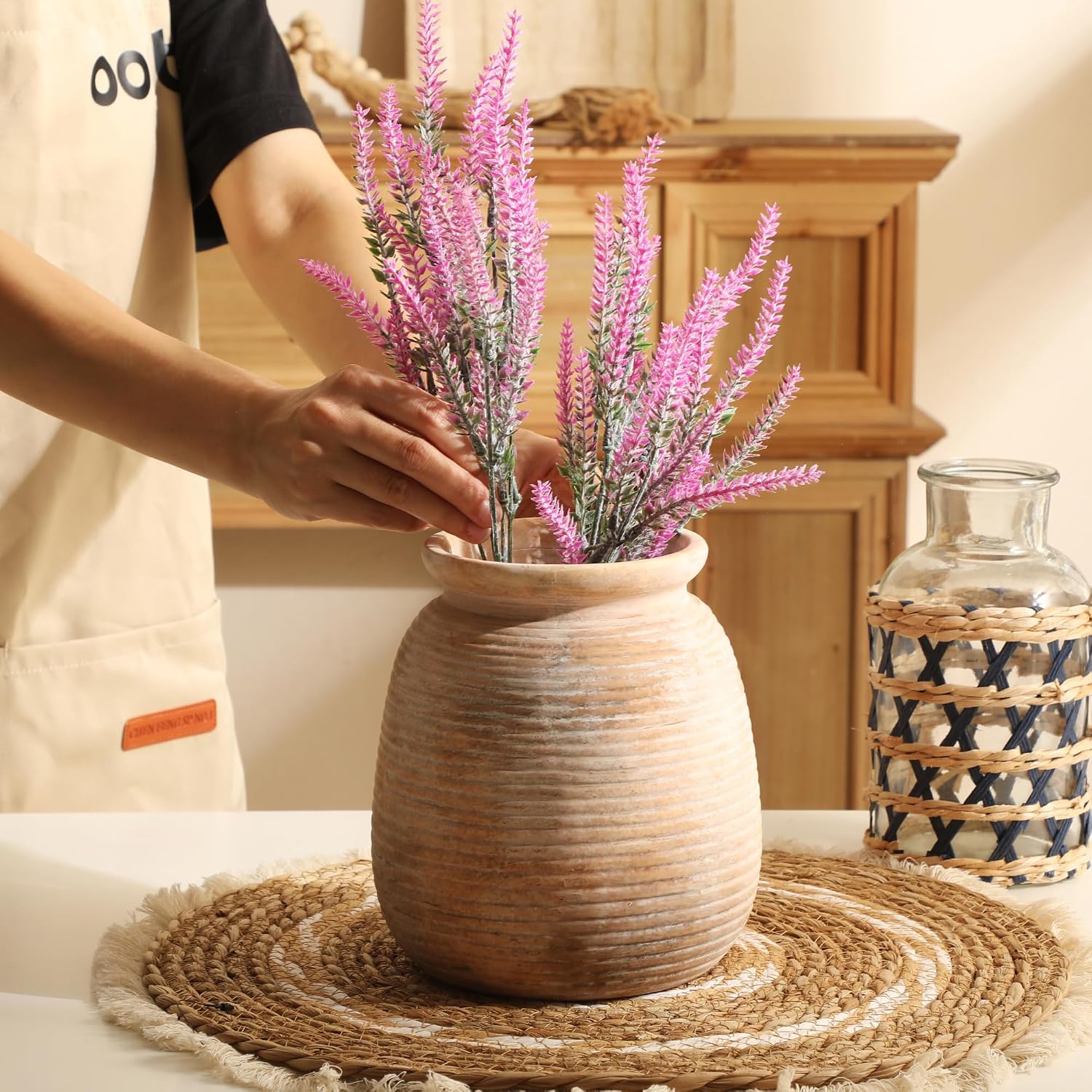Ceramic Flowers Rustic Vase / 7.5" H - Yellow