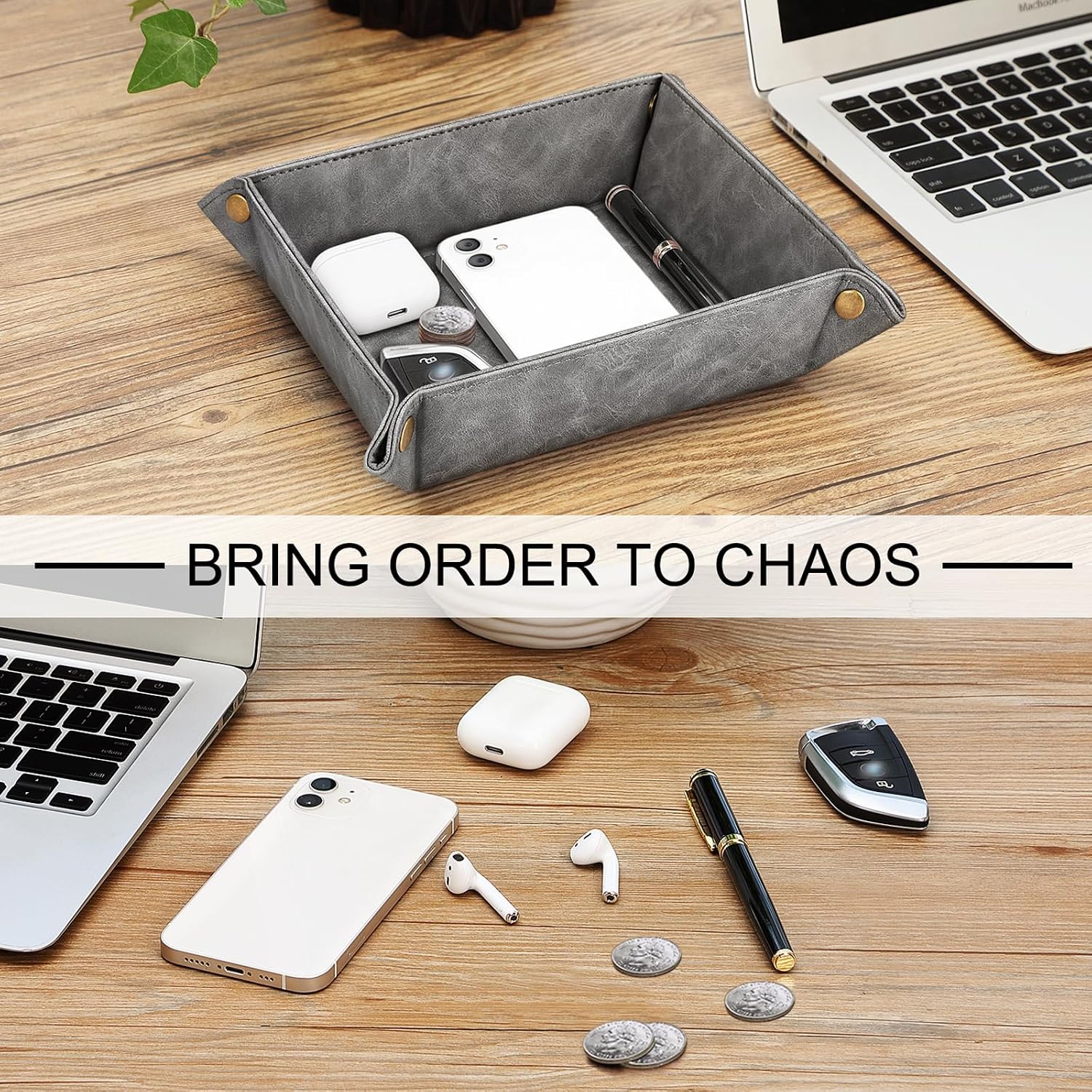 Valet Tray Desktop Storage Organizer / Gray