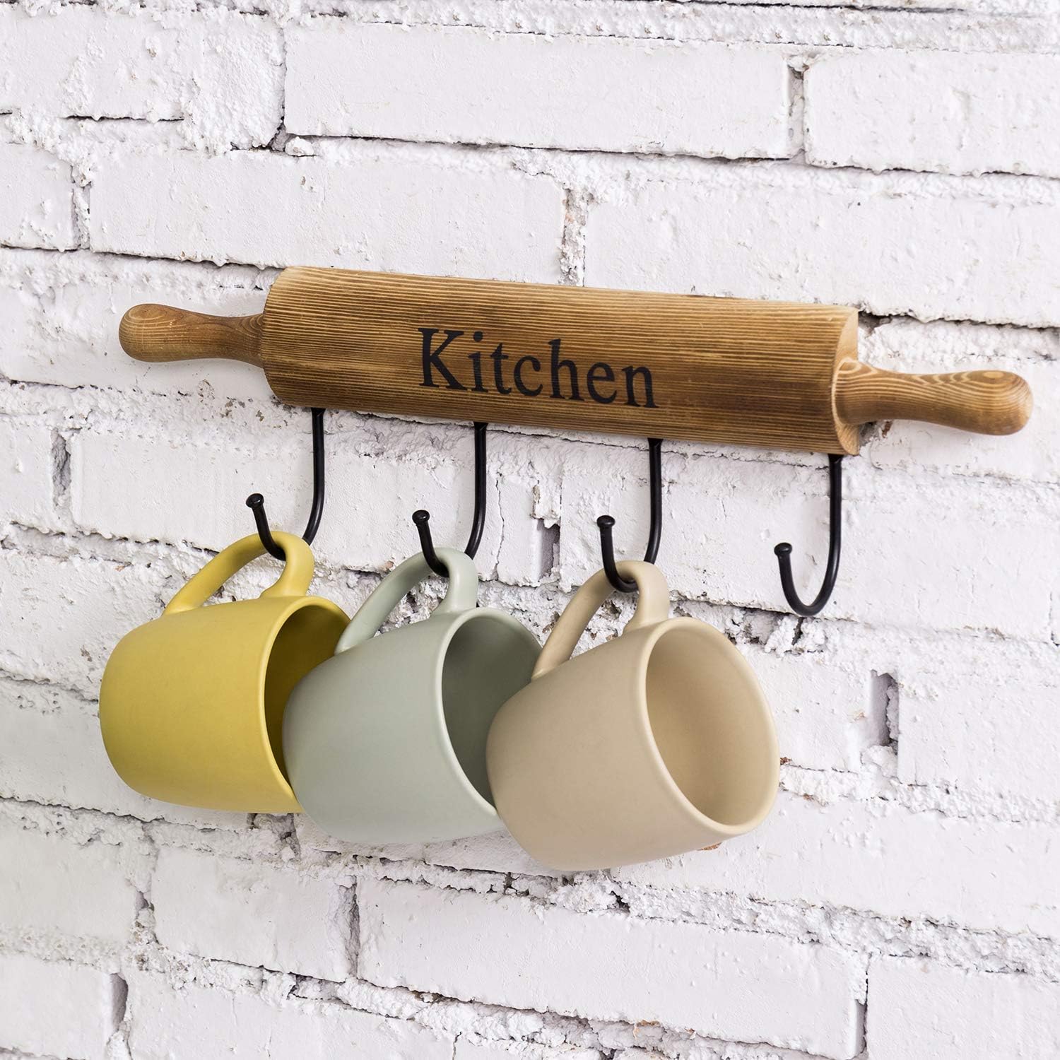 Rustic Burnt Brown Wood Kitchen Hooks for Hanging Cooking Utensils / Rustic Brown