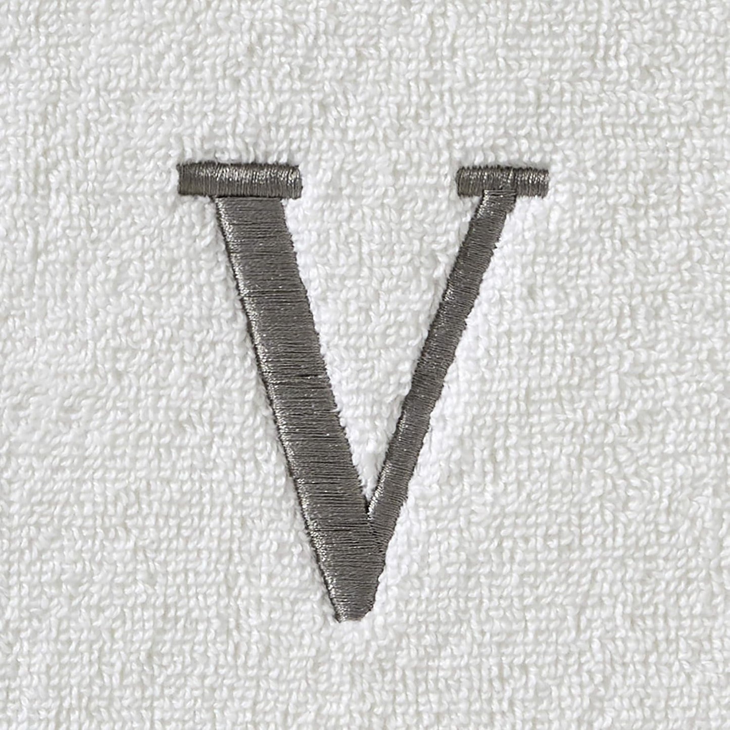 SKL Home Casual Monogram Hand Towel Set-2pc, Embroidered V, White | Available in letters A-Z. Personalized style for