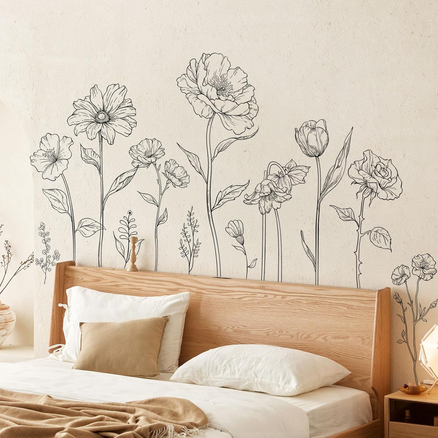 Large Boho Flower Wall Decals / Large Peony Flower Set / Black