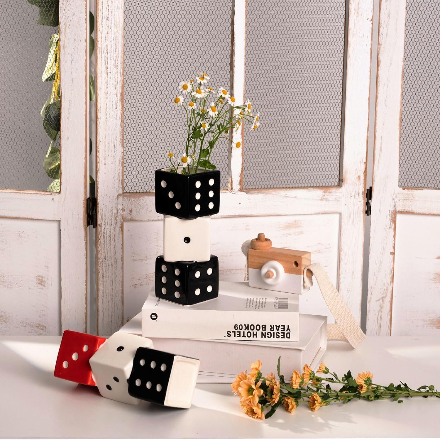 Unique Handmade Dice Vase / Black and White Dice Vase