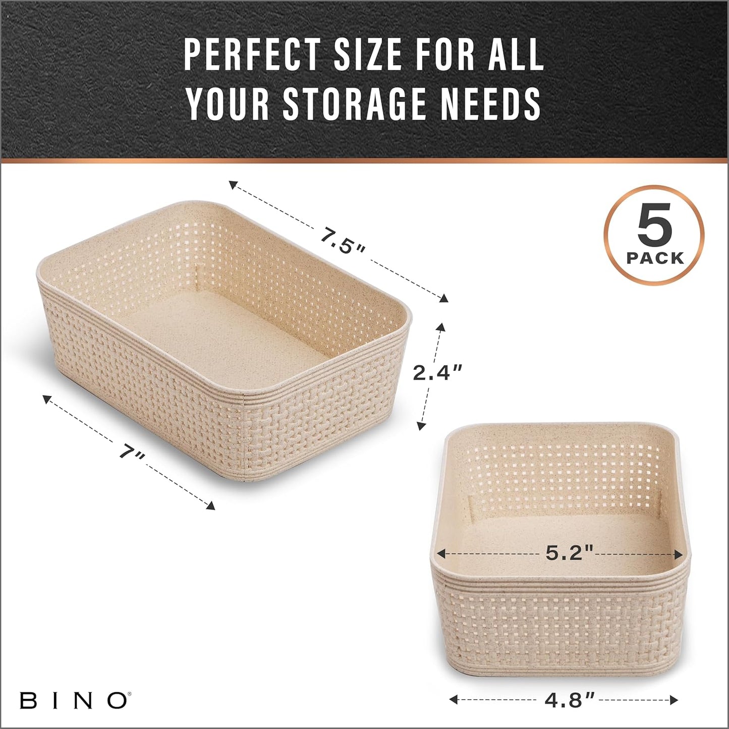 Woven Plastic Basket / Natural / 5PK- XS / Set of 5