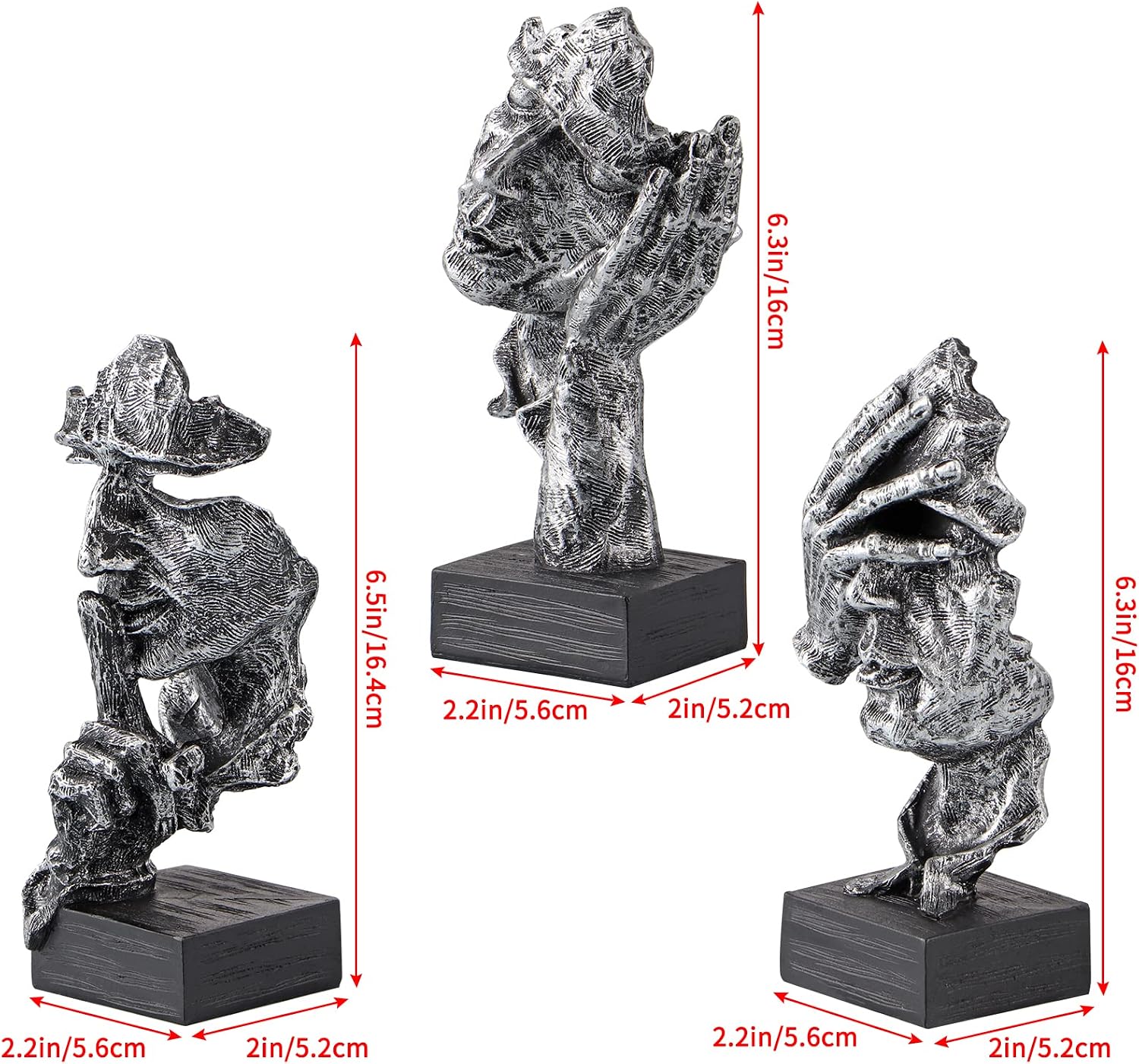 Thinker Statue / No Hear No See No Speak Abstract Art Figurine / Set of 3