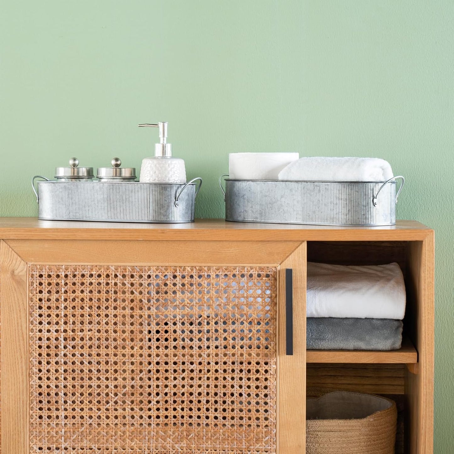 Metal Storage Basket for Toilet Tank Top Bathroom Decor / Silver