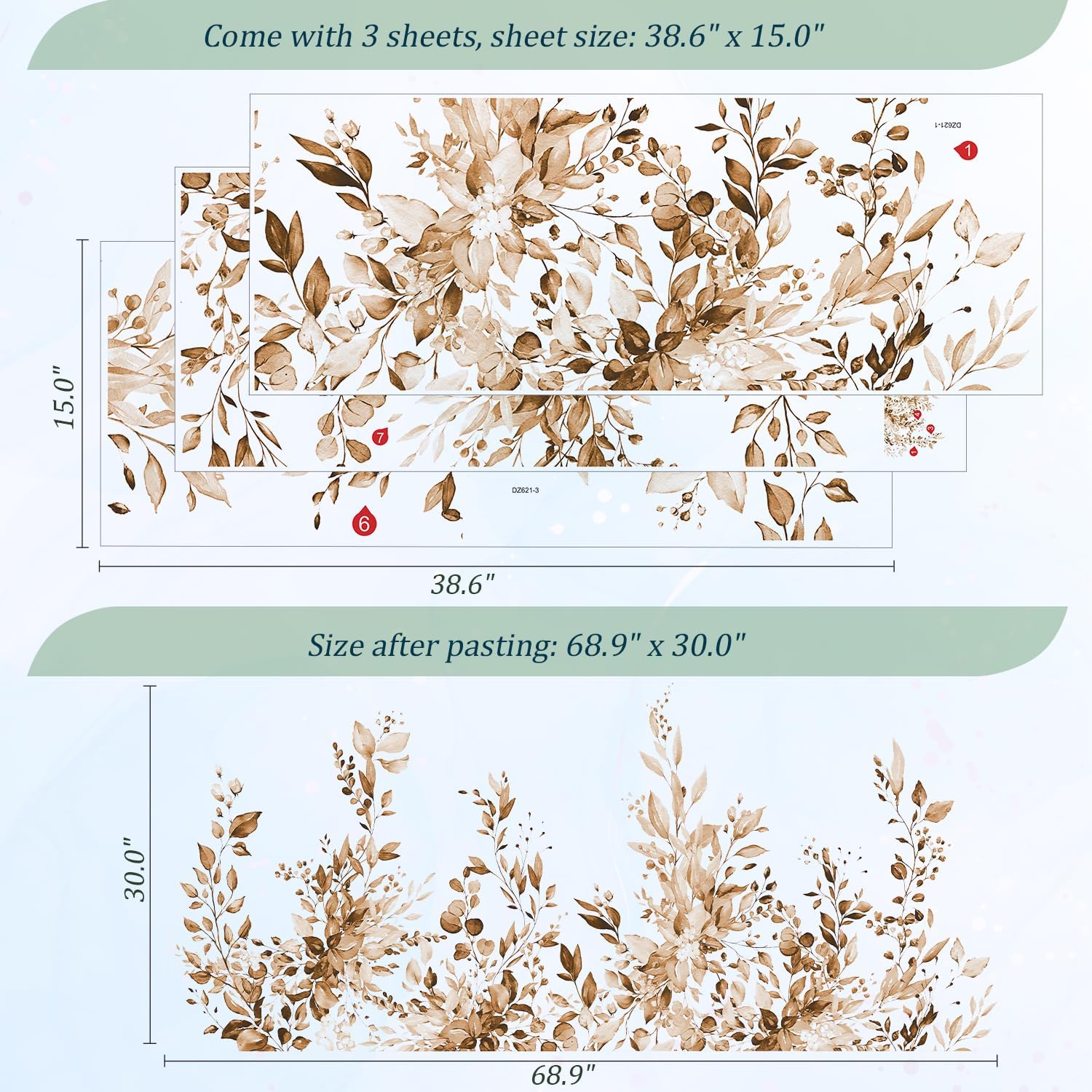 Large Floral Flowers Vinyl Wall Stickers / Plants Brown