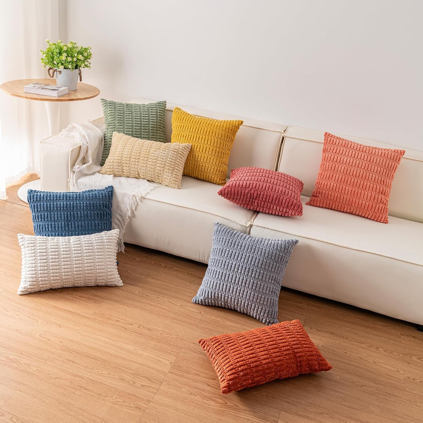 Corduroy Decorative Throw Pillow Covers InchSoft Striped Pillow / Sage Green / 26 x 26 / Set of 2