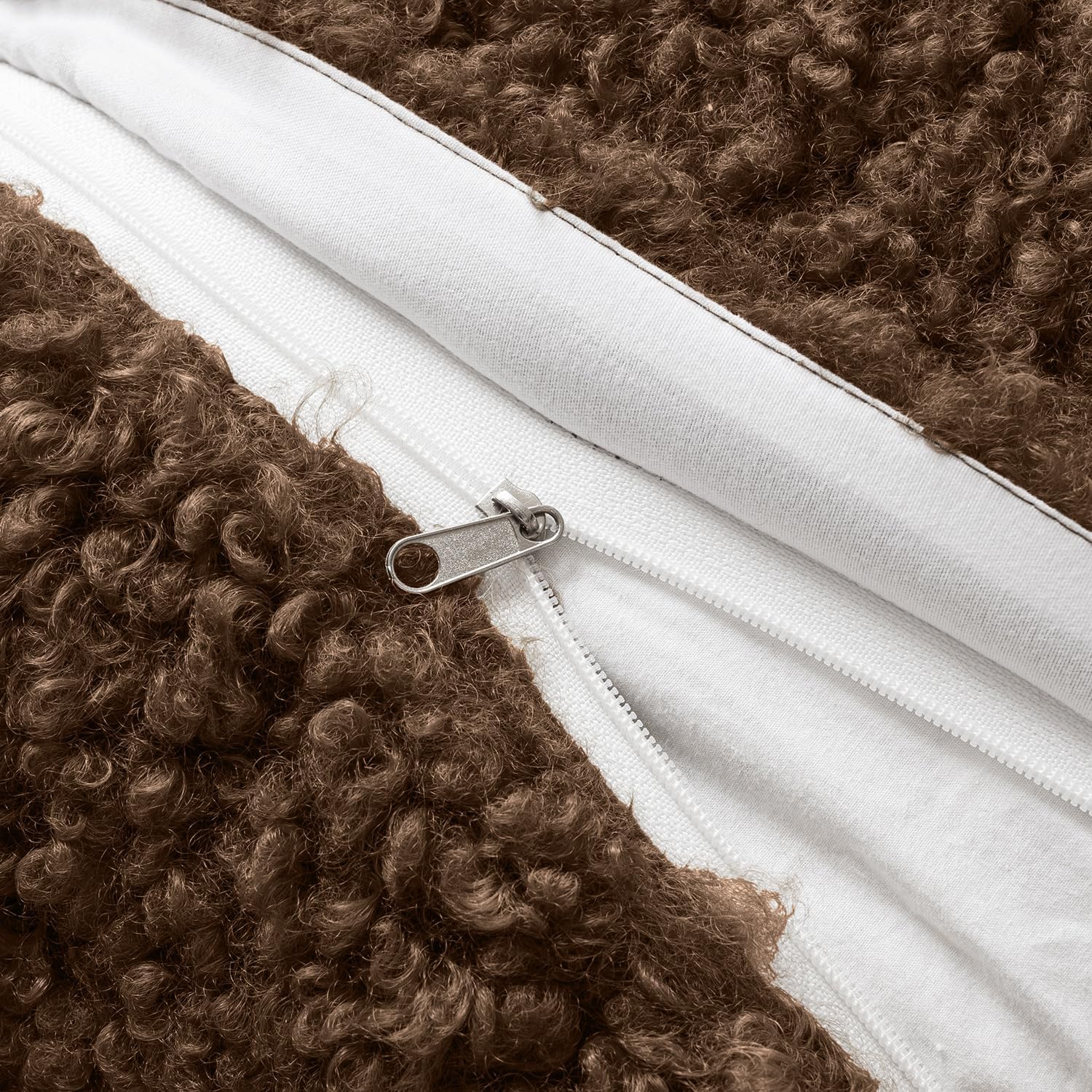 Faux Fur Throw Pillow Covers Boucle Neutral Decorative Sherpa Fuzzy / 18 x 18 / Chestnut / Set of 2
