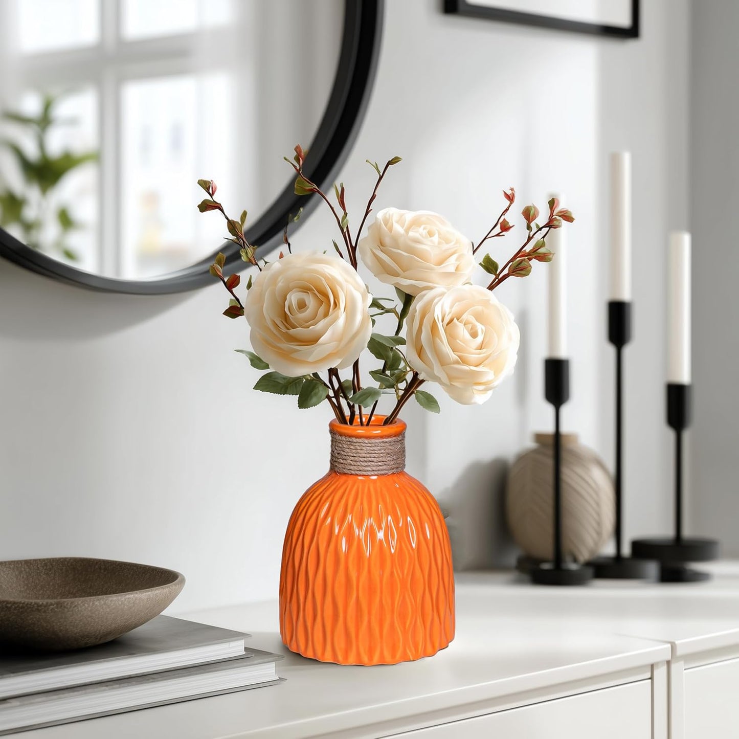 Ceramic Vase / Small Ceramic Flower Vase / Orange / 6 Inch