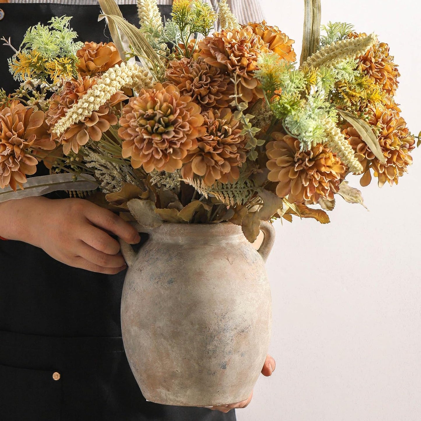 Ceramic Flower Vase Farmhouse Rustic Vase Decorative Pottery Vases / Terracotta / 7.6 Inch