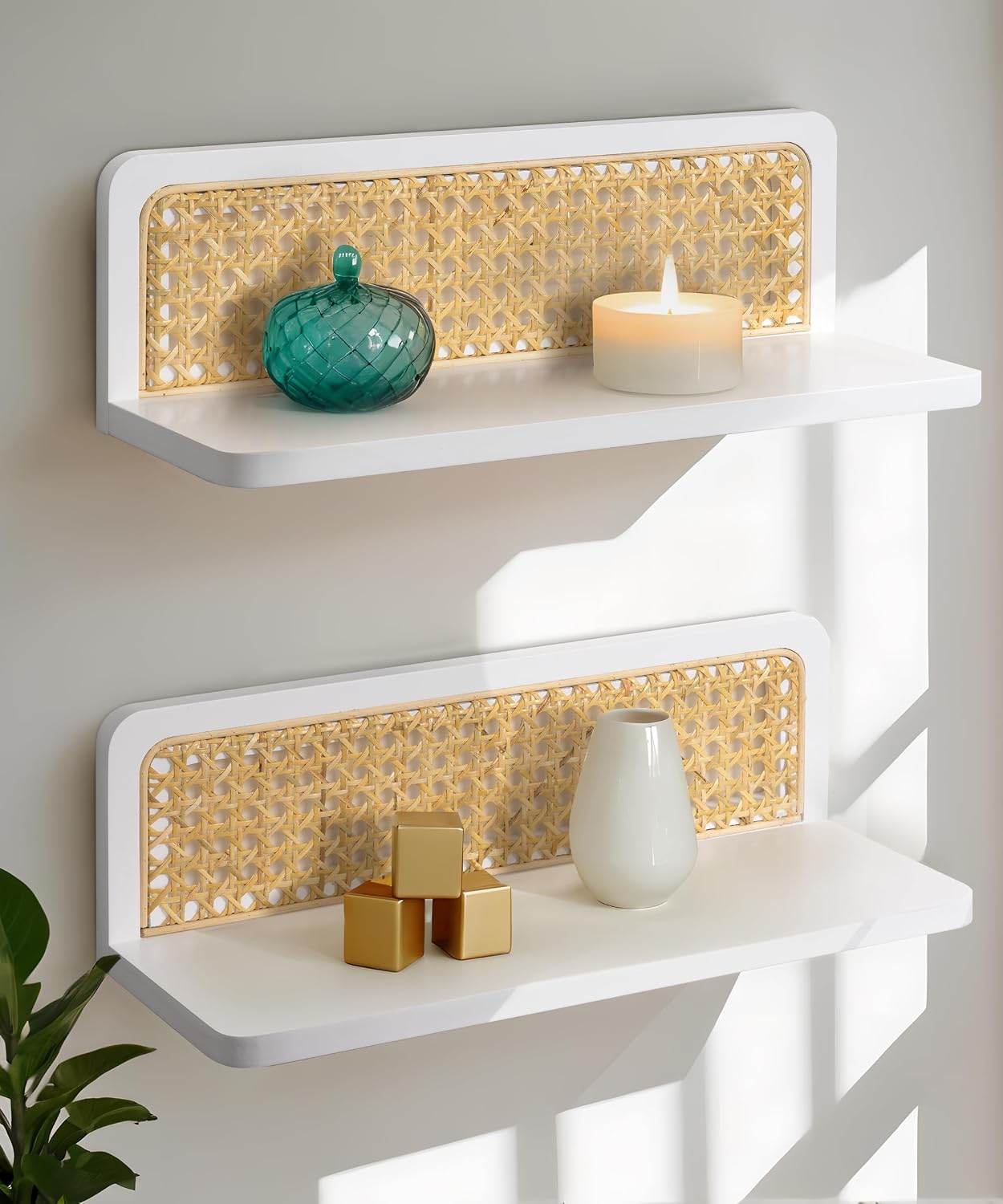 Rattan Floating Shelves / White / 5.9 x 15.75 x 5.1
