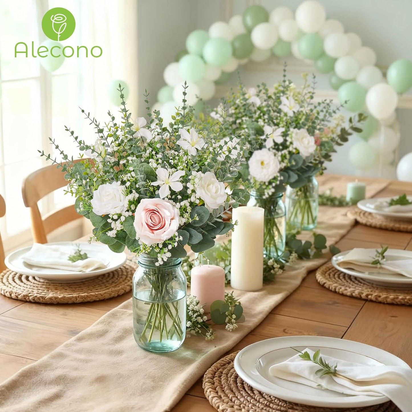Babys Breath Artificial Flowers and Fake Sliver Dollar / Set of 100