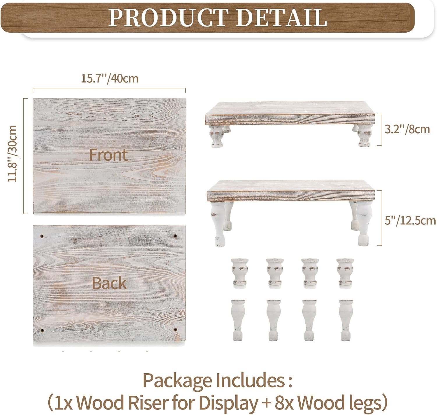 Wooden Riser Decorative Tray / Whitewash