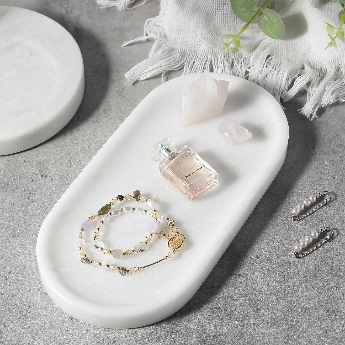 Marble Vanity Tray / Namib Bianco White / 10 x 5 x 0.7