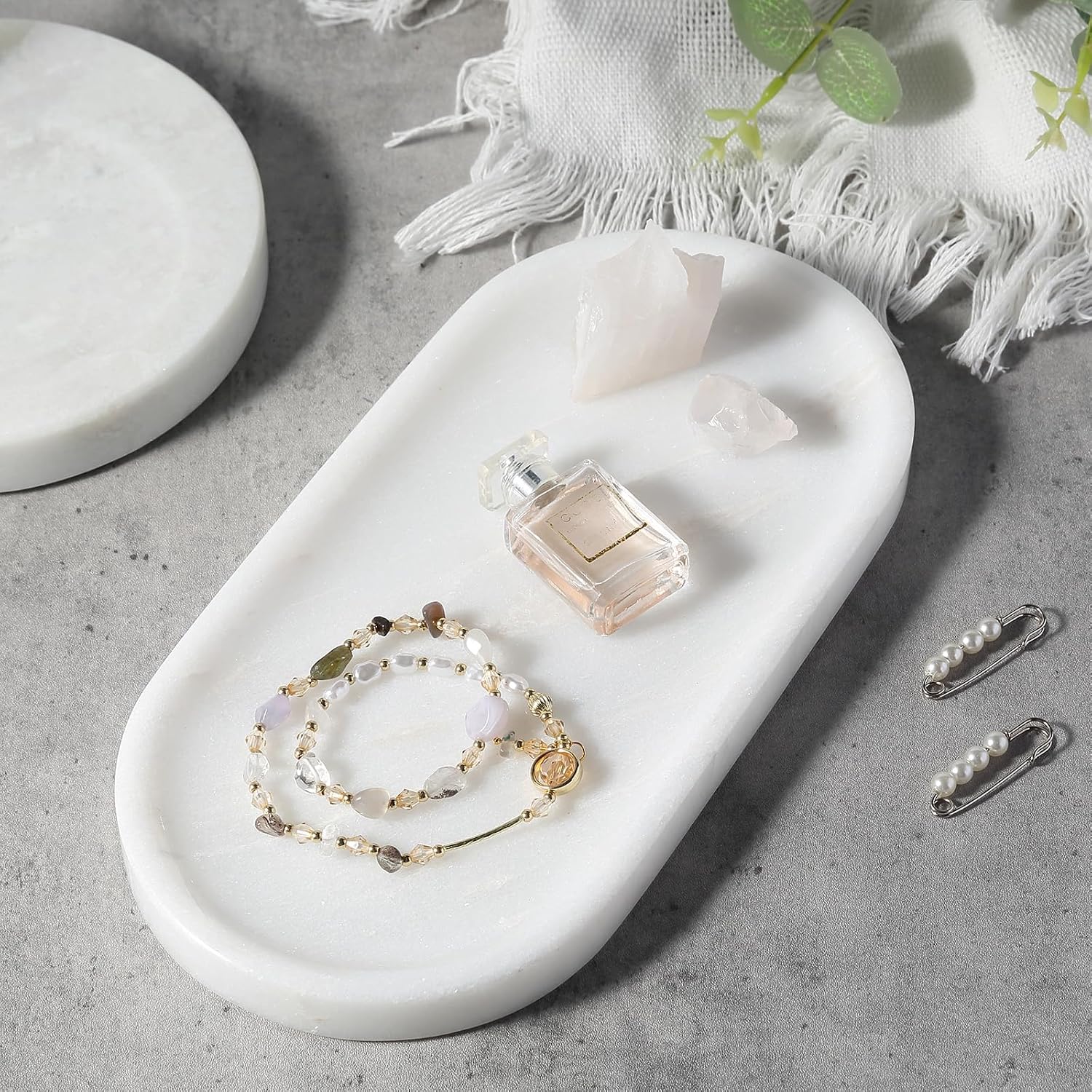 Marble Vanity Tray / Namib Bianco White / 10 x 5 x 0.7