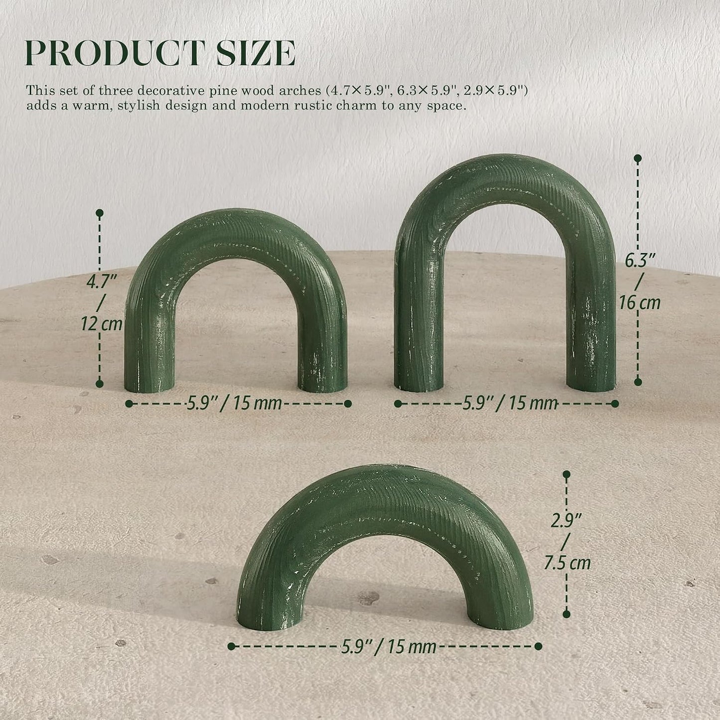 Pine Wooden Arch Decor Set for Boho Decor / Green