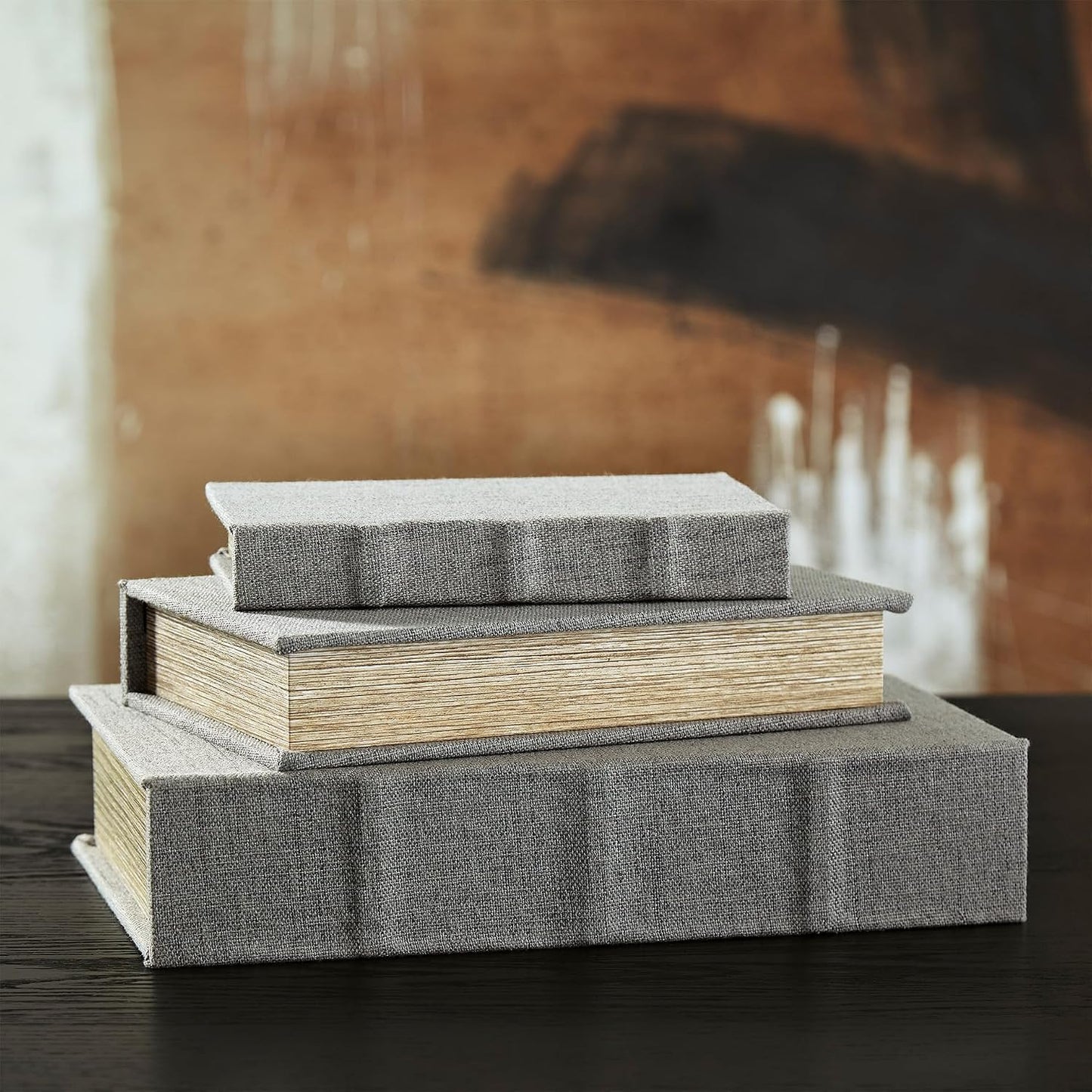 Jolina Vintage 3 Piece Faux Book Keepsake Storage Box Set / Gray