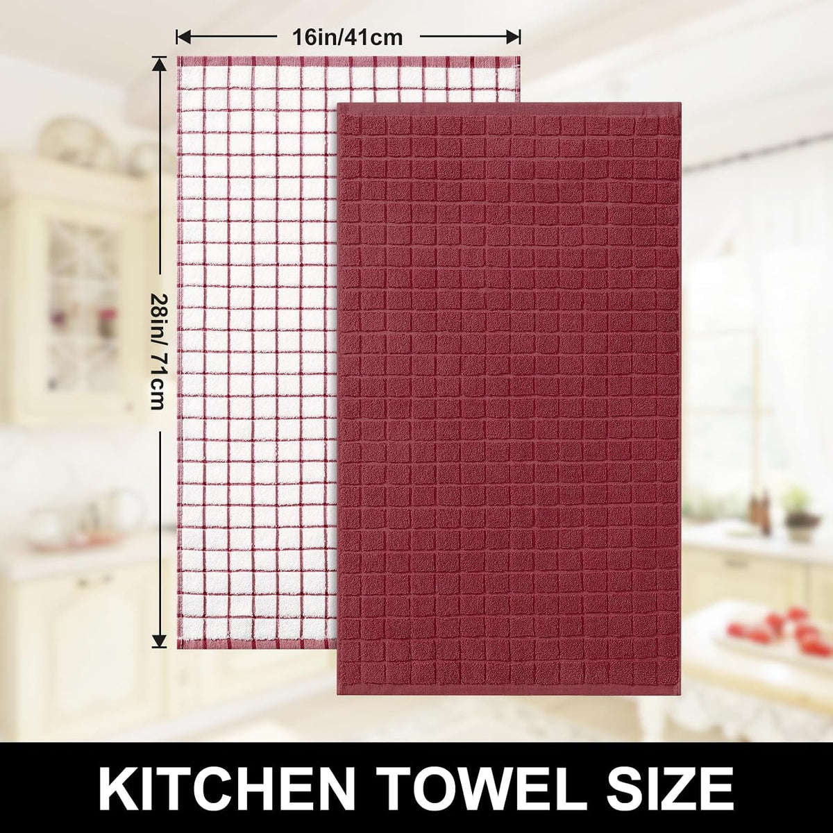 Homaxy Large Premium Cotton Kitchen Towels 16"x 28", 12 Pack, Red | Natural Ring Spun 390 GSM Dish Towels, Super