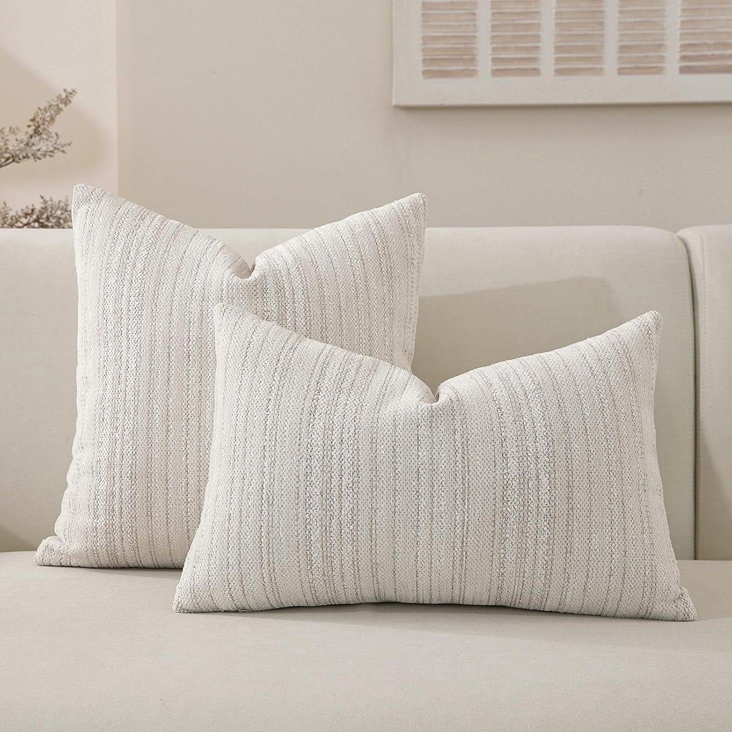 Chenille Throw Decorative Pillow Covers / Cream / 20 x 12 / Set of 2
