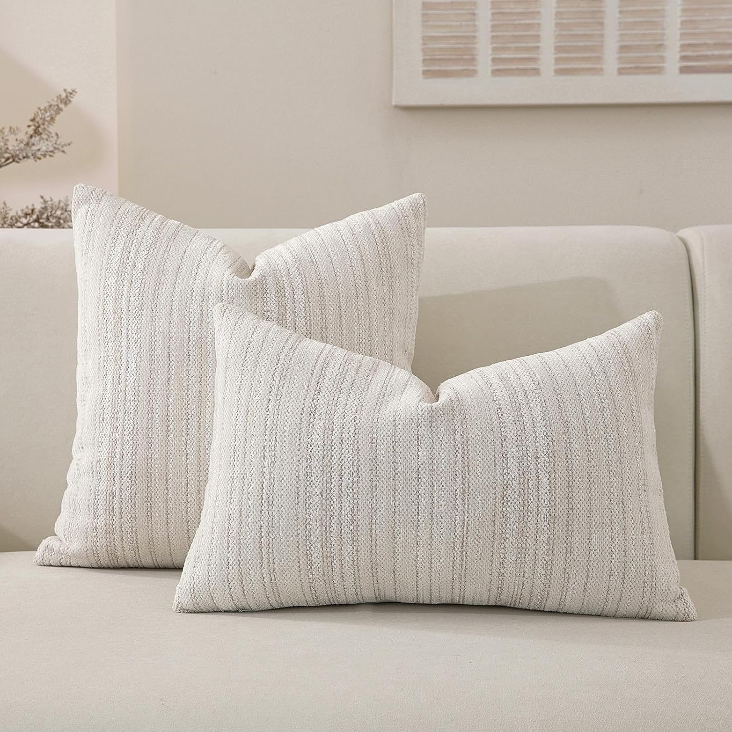 Chenille Throw Decorative Pillow Covers / Cream / 20 x 12 / Set of 2