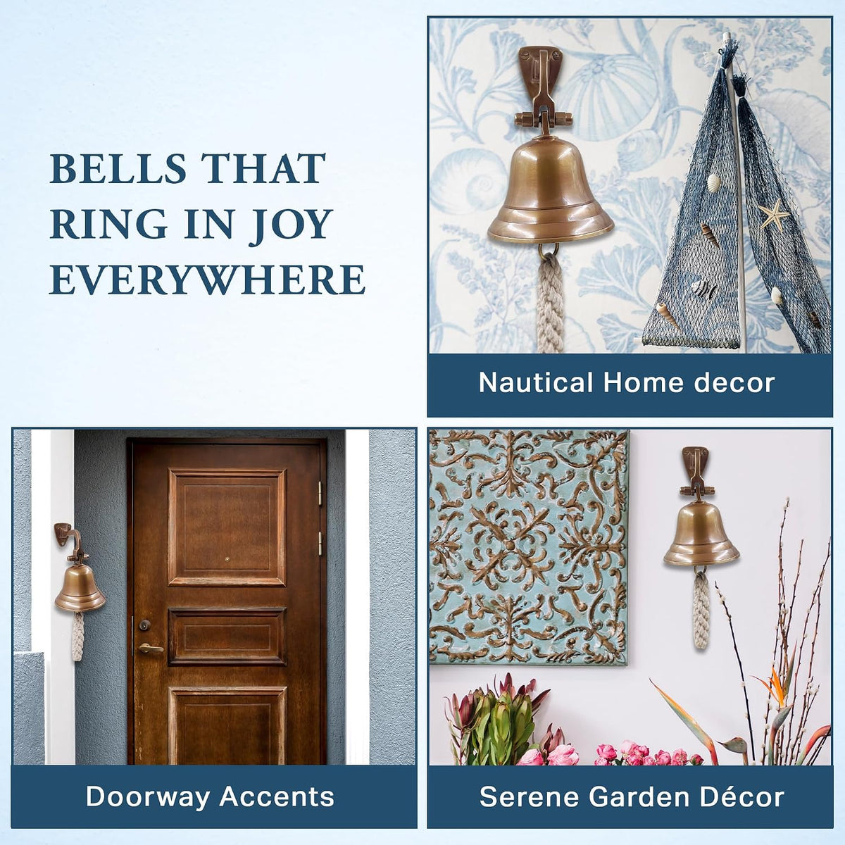 3" Antique Solid Brass Bell Quality Marine Wall Mounted Ship Hanging Bell Perfect for Dinner, Indoor, Outdoor, School